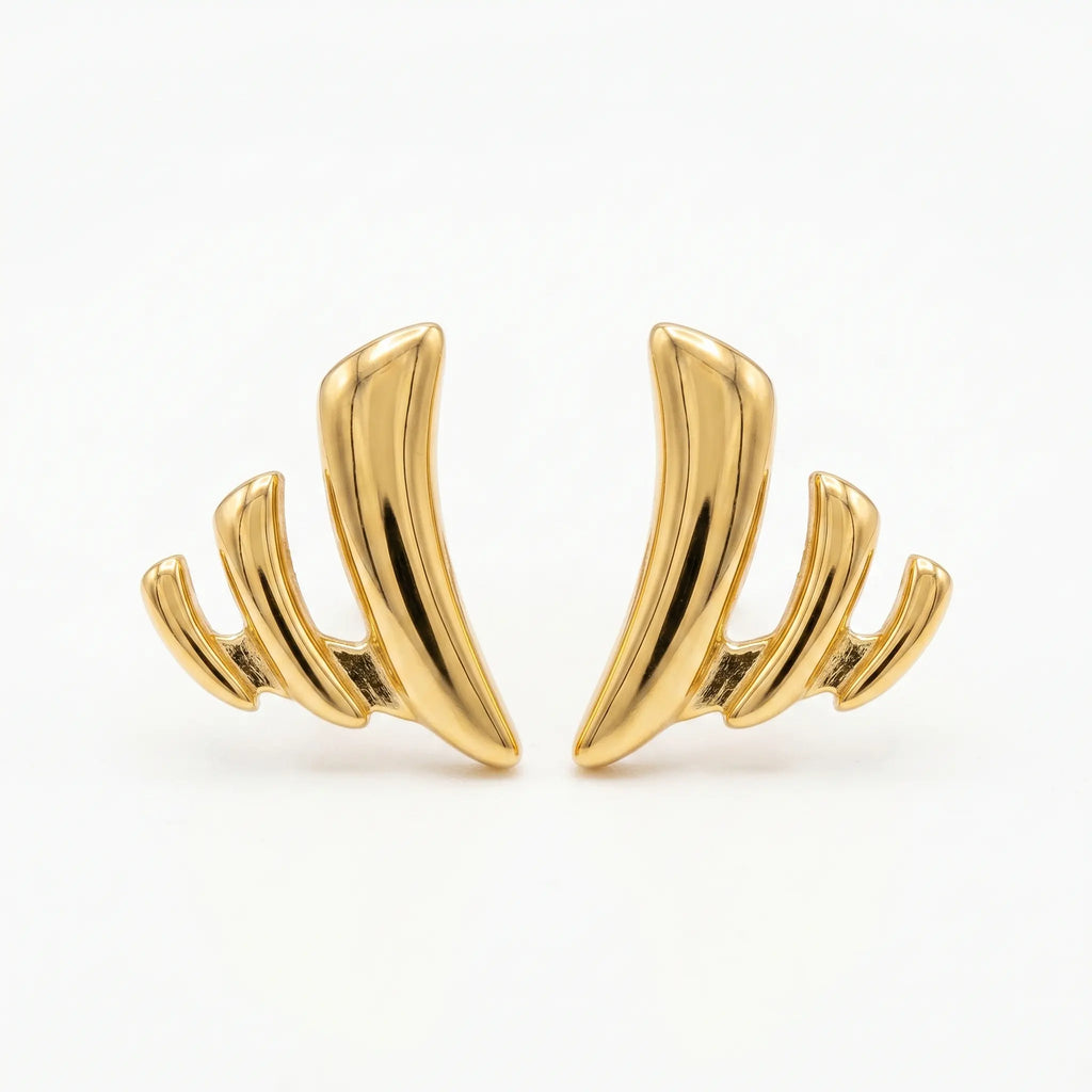 Rushvi Tri Curve Up Gold Plated Minimalist Stud Earrings for Women