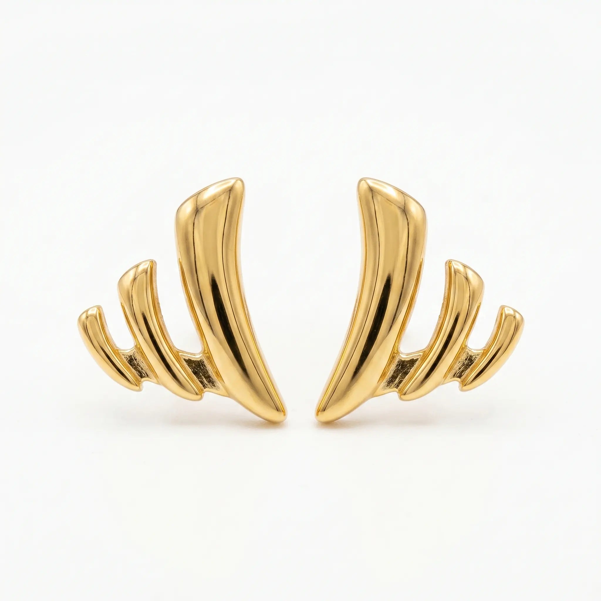 Rushvi Tri Curve Up Gold Plated Minimalist Stud Earrings for Women