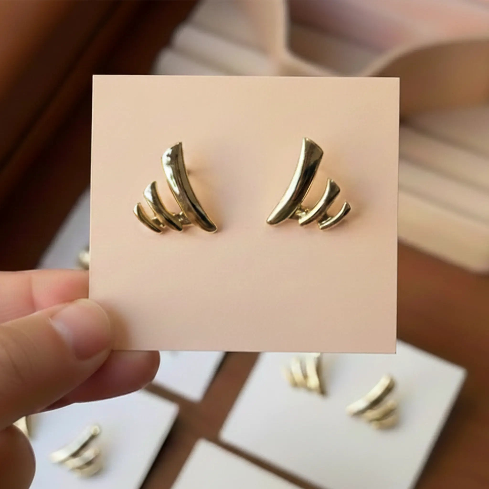 Rushvi Tri Curve Up Gold Plated Minimalist Stud Earrings for Women