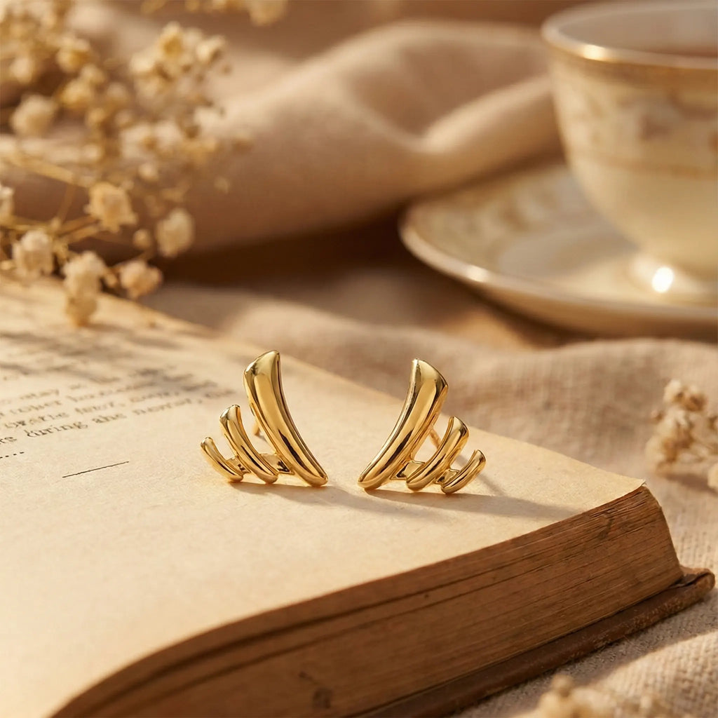 Rushvi Tri Curve Up Gold Plated Minimalist Stud Earrings for Women