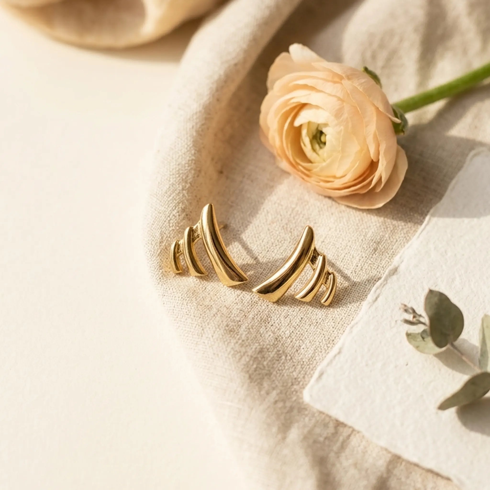 Rushvi Tri Curve Dn Gold Plated Geometric Stud Earrings for Women