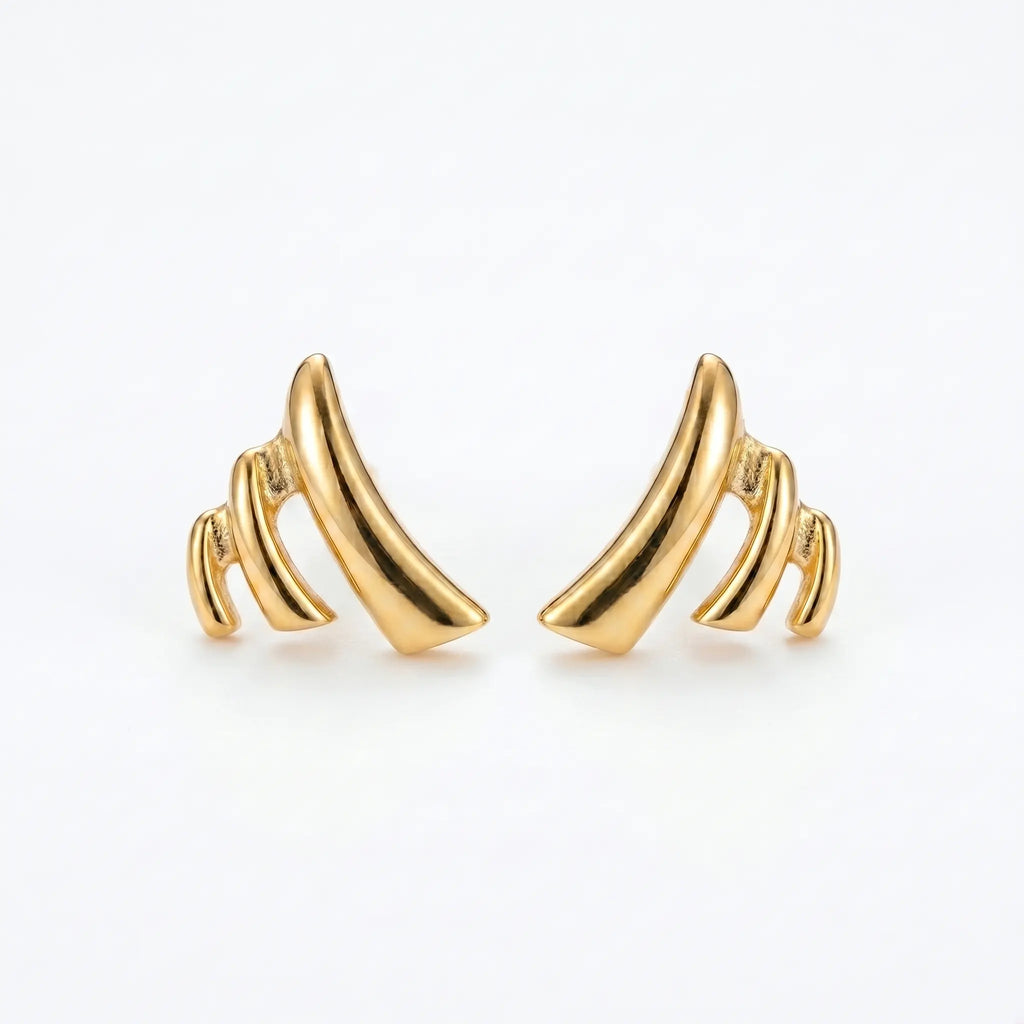 Rushvi Tri Curve Dn Gold Plated Geometric Stud Earrings for Women