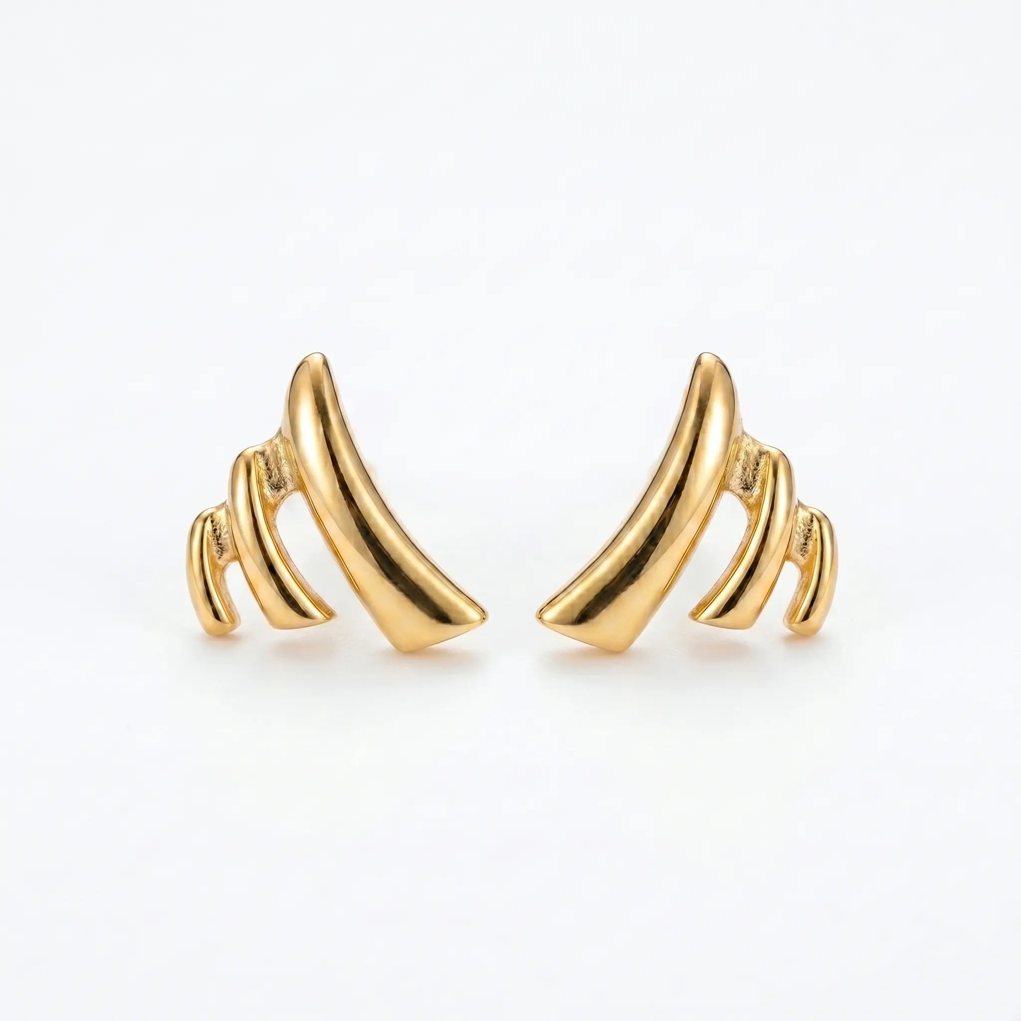 Rushvi Tri Curve Dn Gold Plated Geometric Stud Earrings for Women