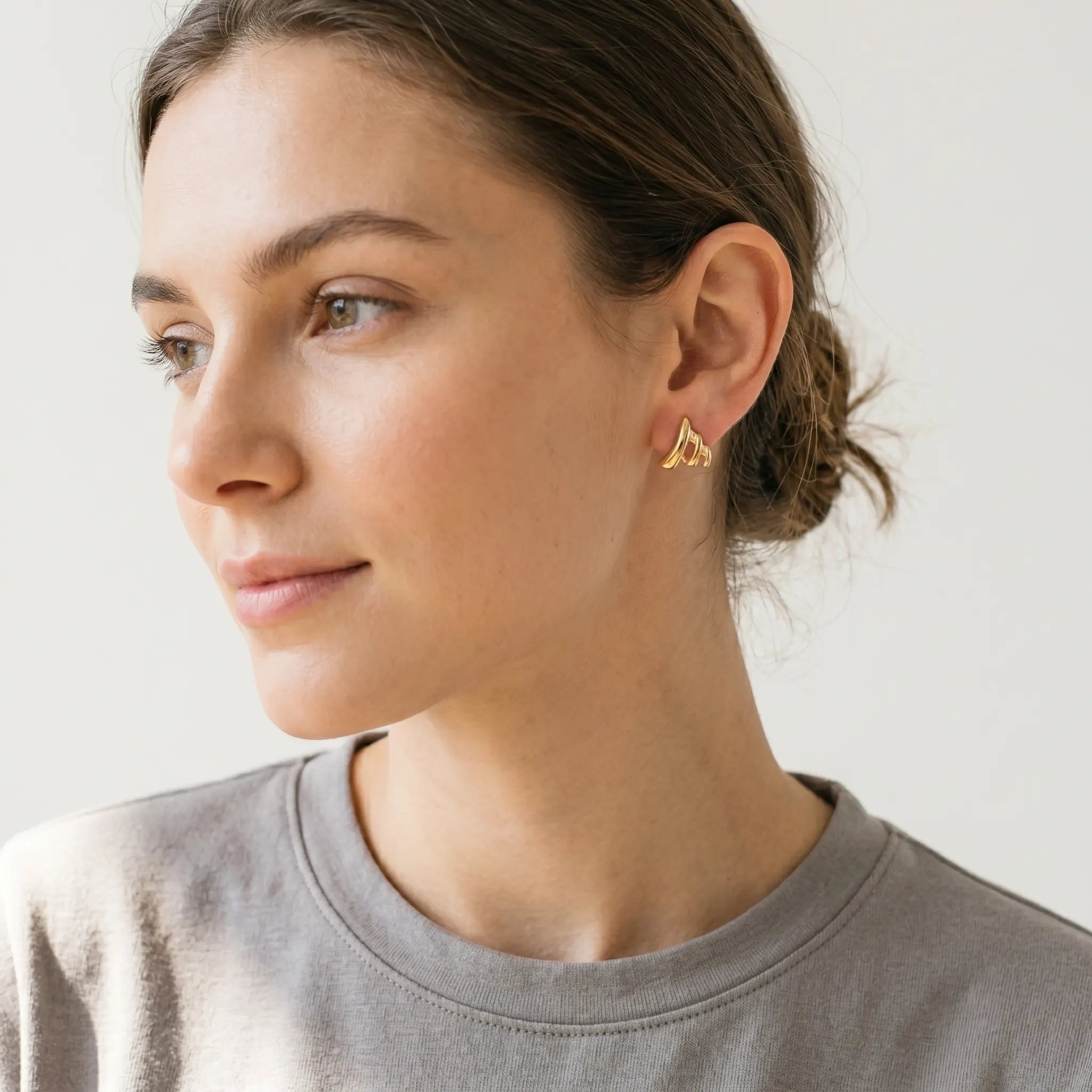 Rushvi Tri Curve Dn Gold Plated Geometric Stud Earrings for Women