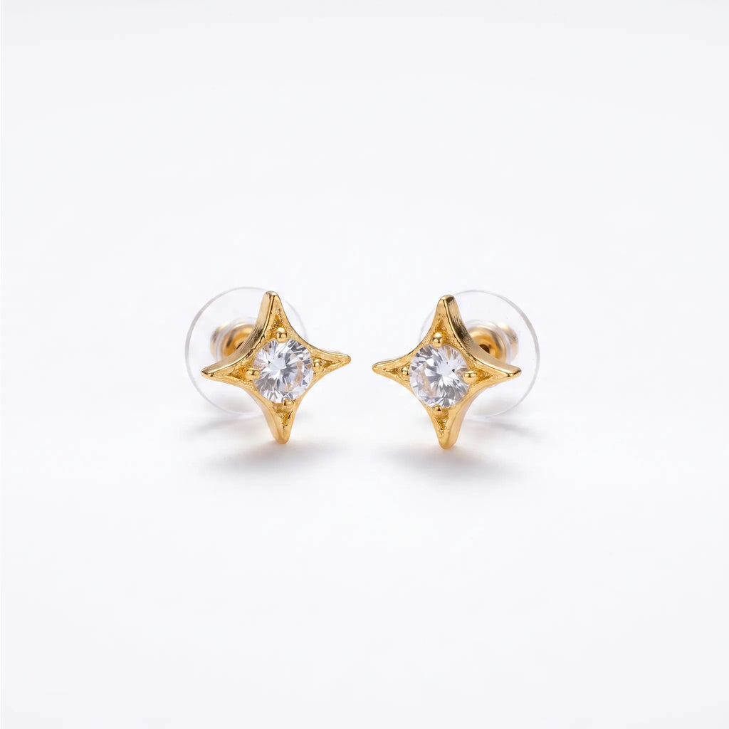 Rushvi Starlet Gold Plated CZ Celestial Star Stud Earrings for Everyday Wear