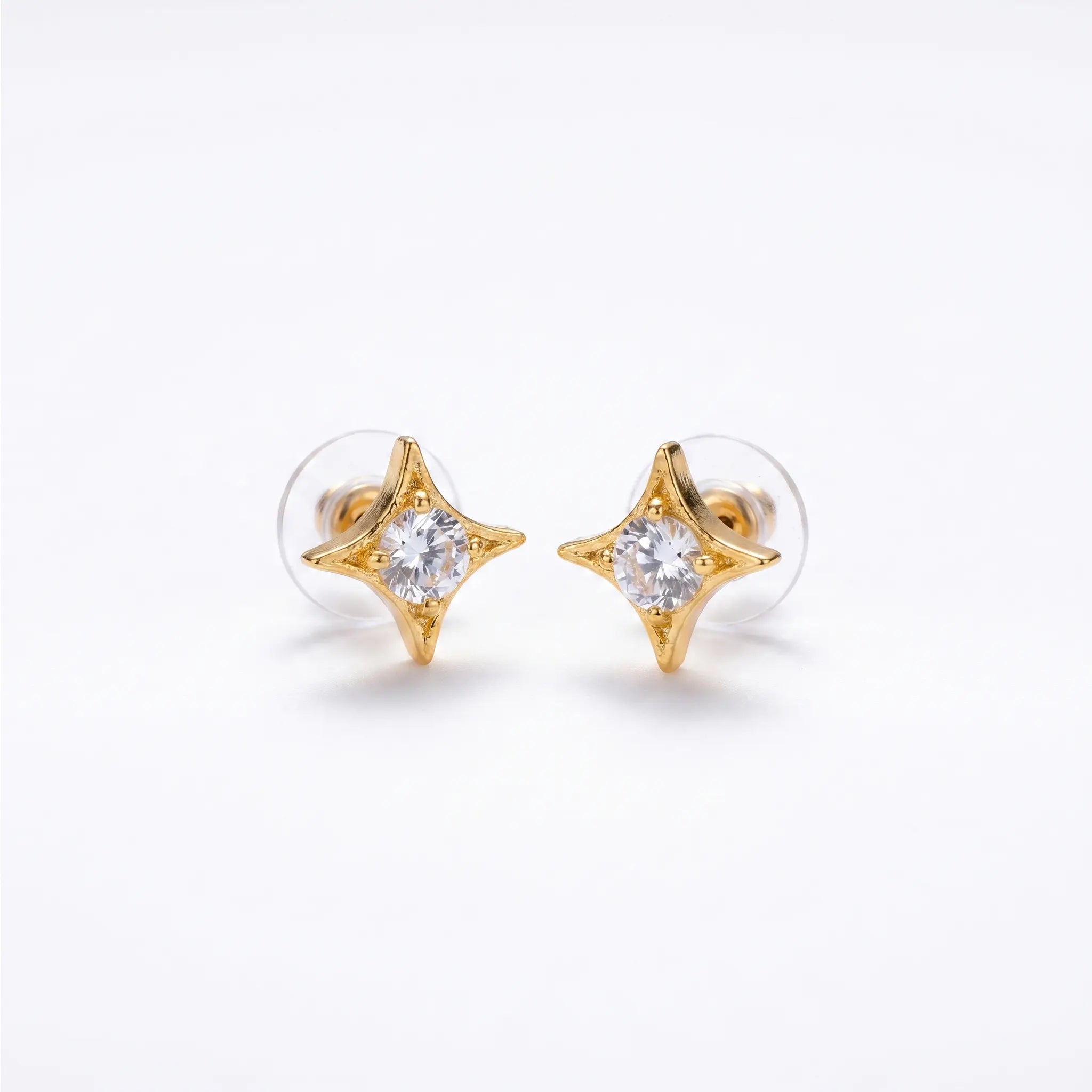 Rushvi Starlet Gold Plated CZ Celestial Star Stud Earrings for Everyday Wear