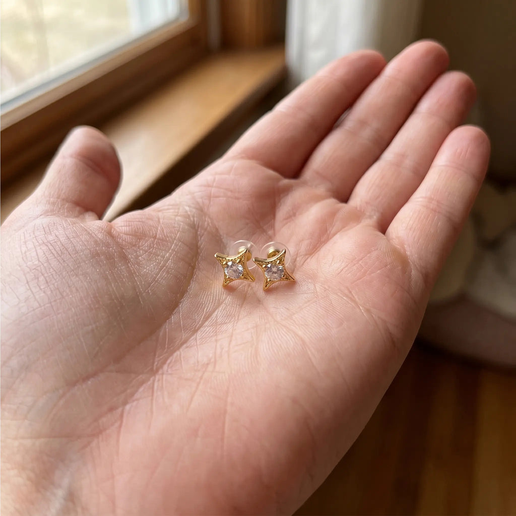 Rushvi Starlet Gold Plated CZ Celestial Star Stud Earrings for Everyday Wear