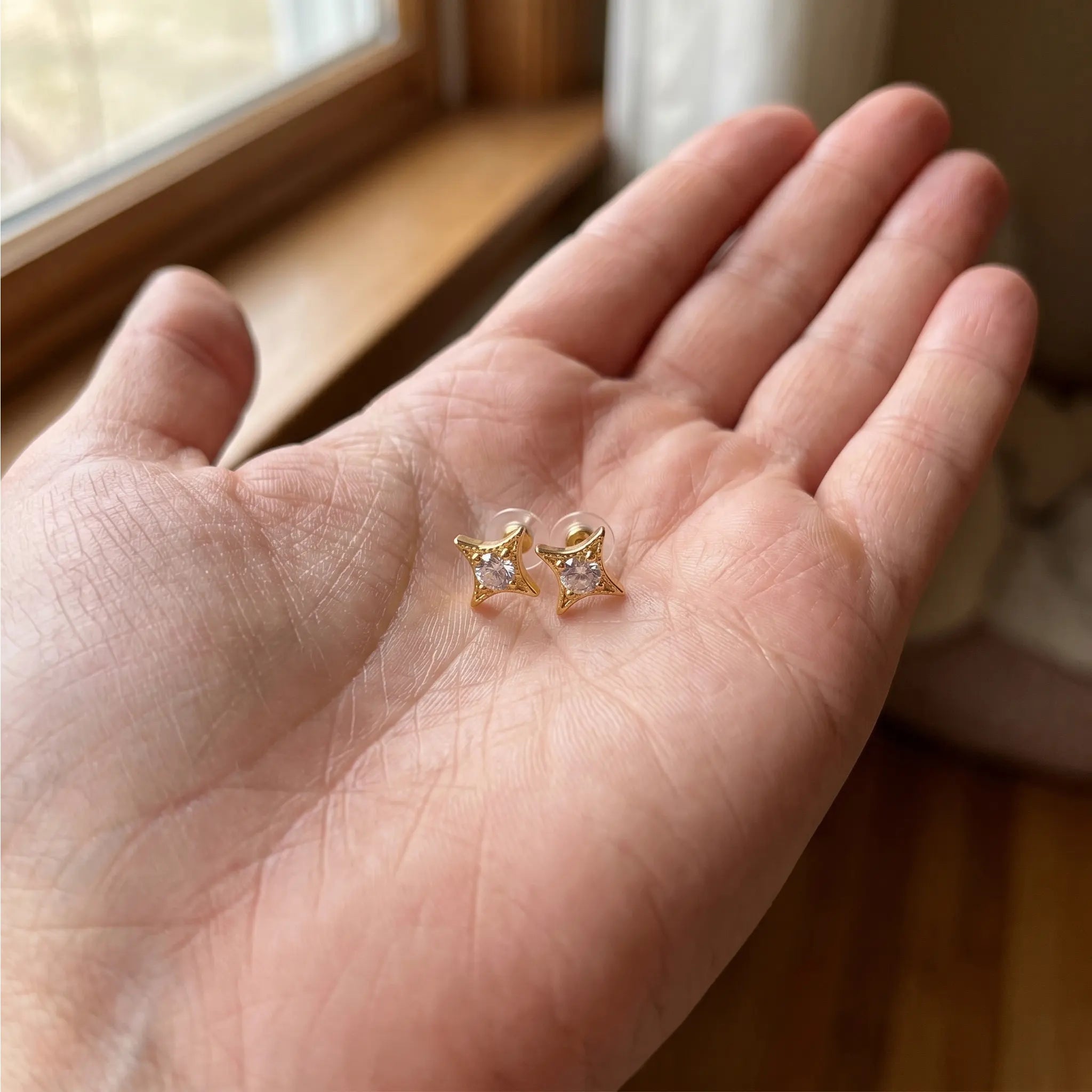 Rushvi Starlet Gold Plated CZ Celestial Star Stud Earrings for Everyday Wear