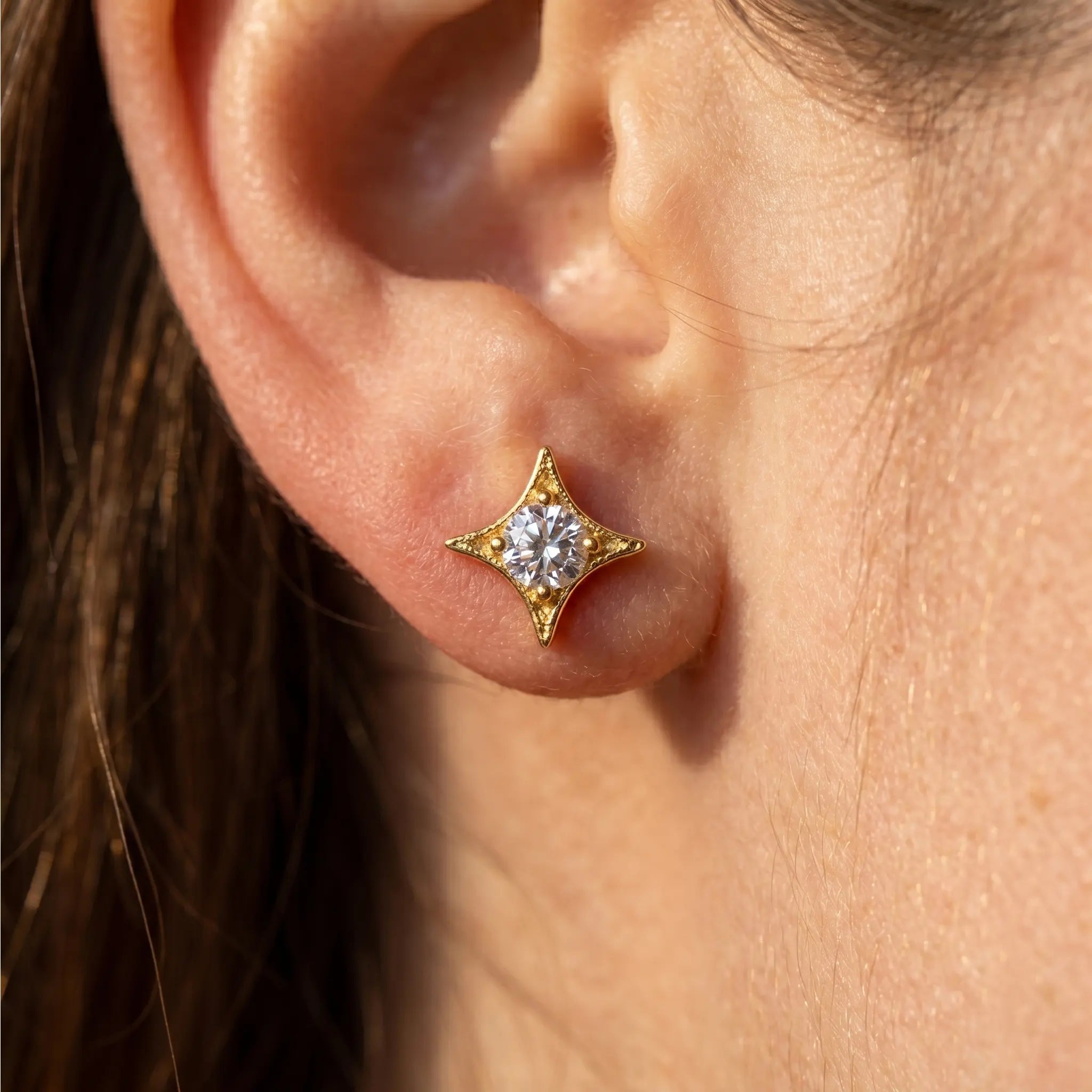 Rushvi Starlet Gold Plated CZ Celestial Star Stud Earrings for Everyday Wear