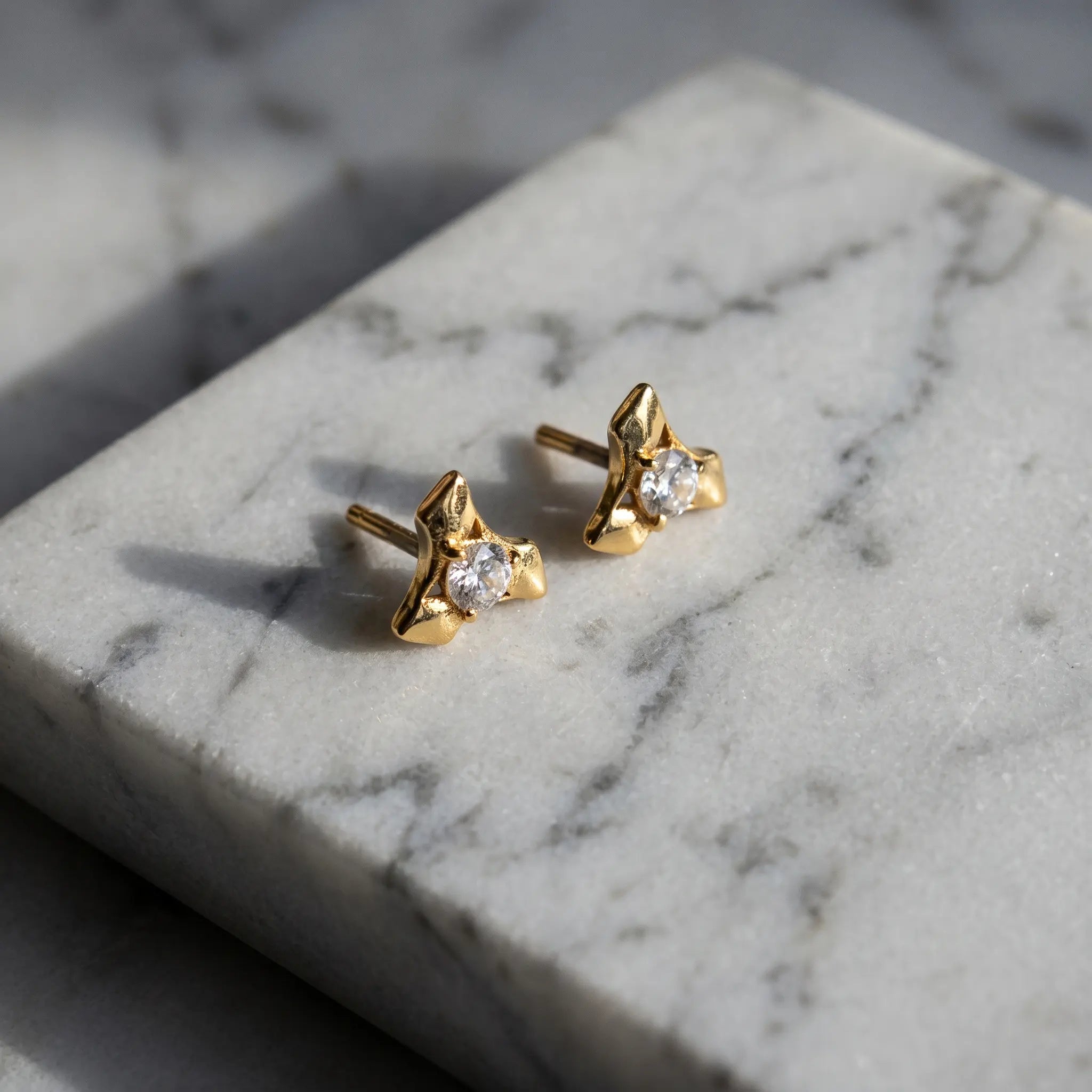Rushvi 3Spike Gold Plated CZ Geometric Stud Earrings for Women