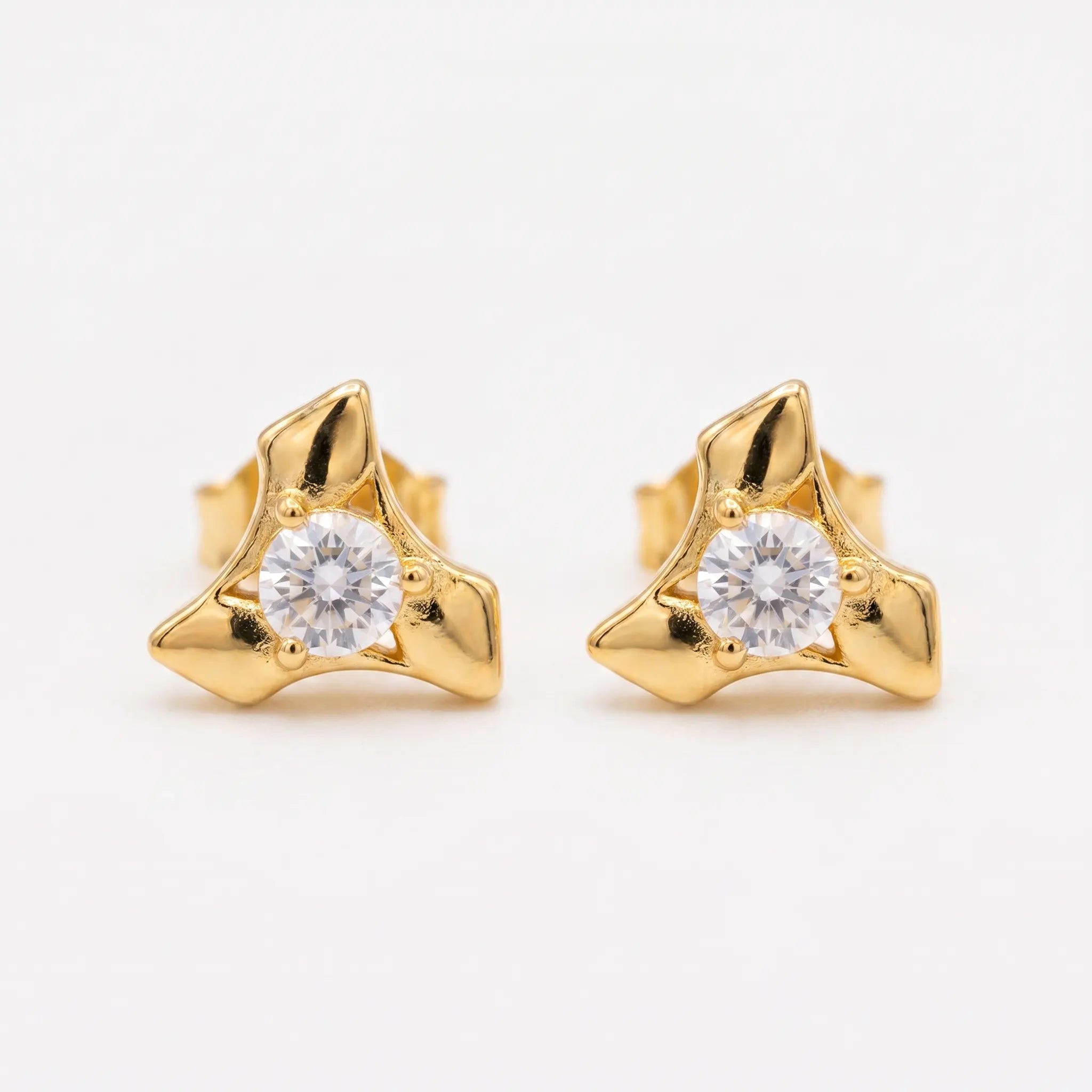 Rushvi 3Spike Gold Plated CZ Geometric Stud Earrings for Women