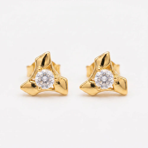 Rushvi 3Spike Gold Plated CZ Geometric Stud Earrings for Women