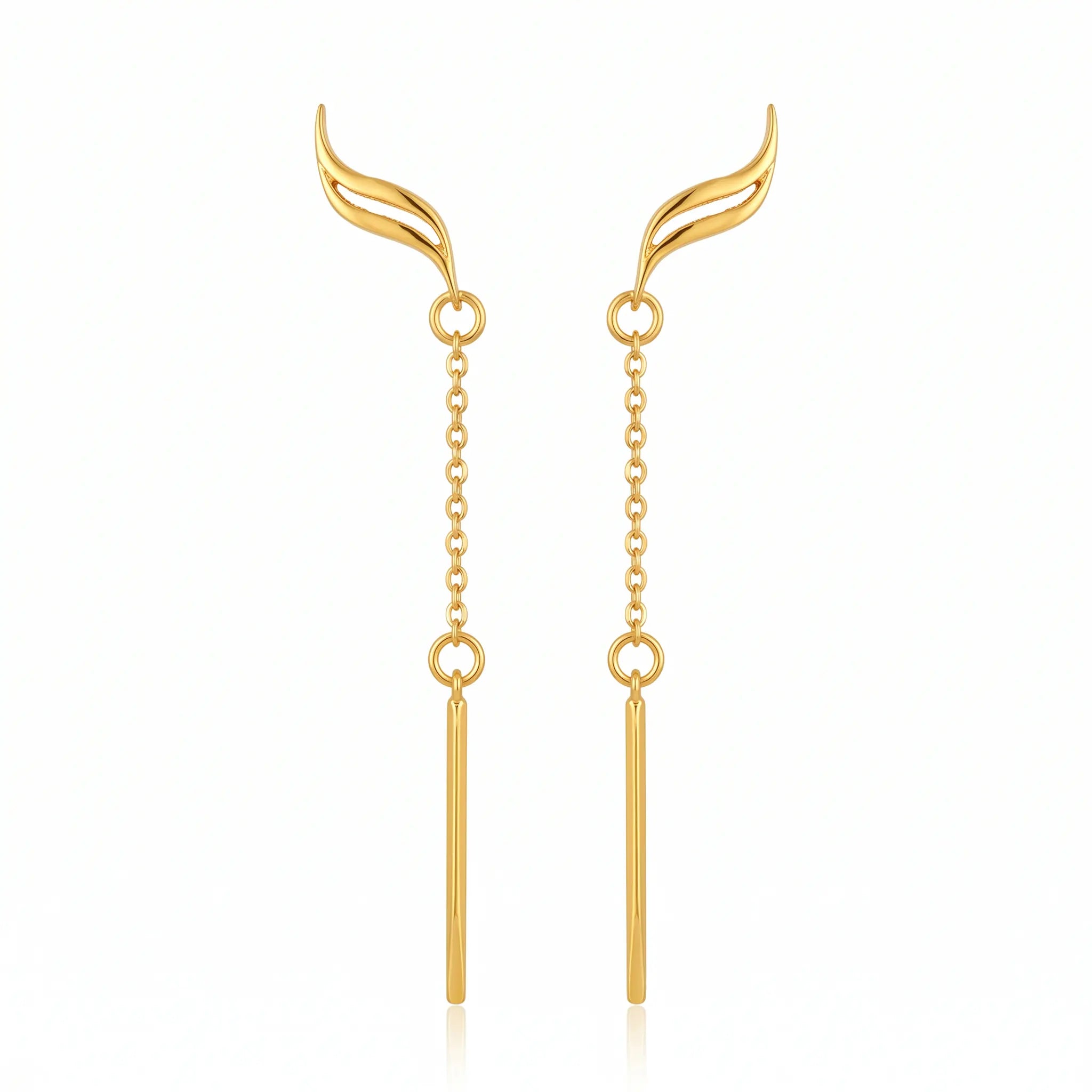 Rushvi Fluid Wave Chain Drop Gold Plated Geometric Earrings
