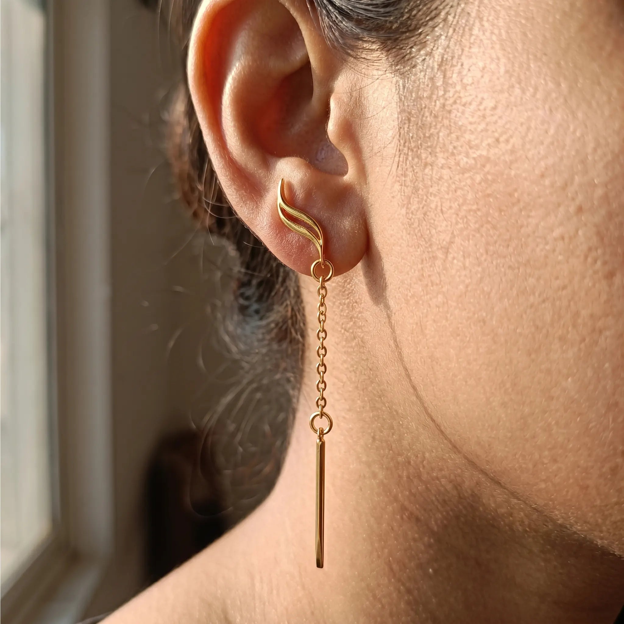Rushvi Fluid Wave Chain Drop Gold Plated Geometric Earrings