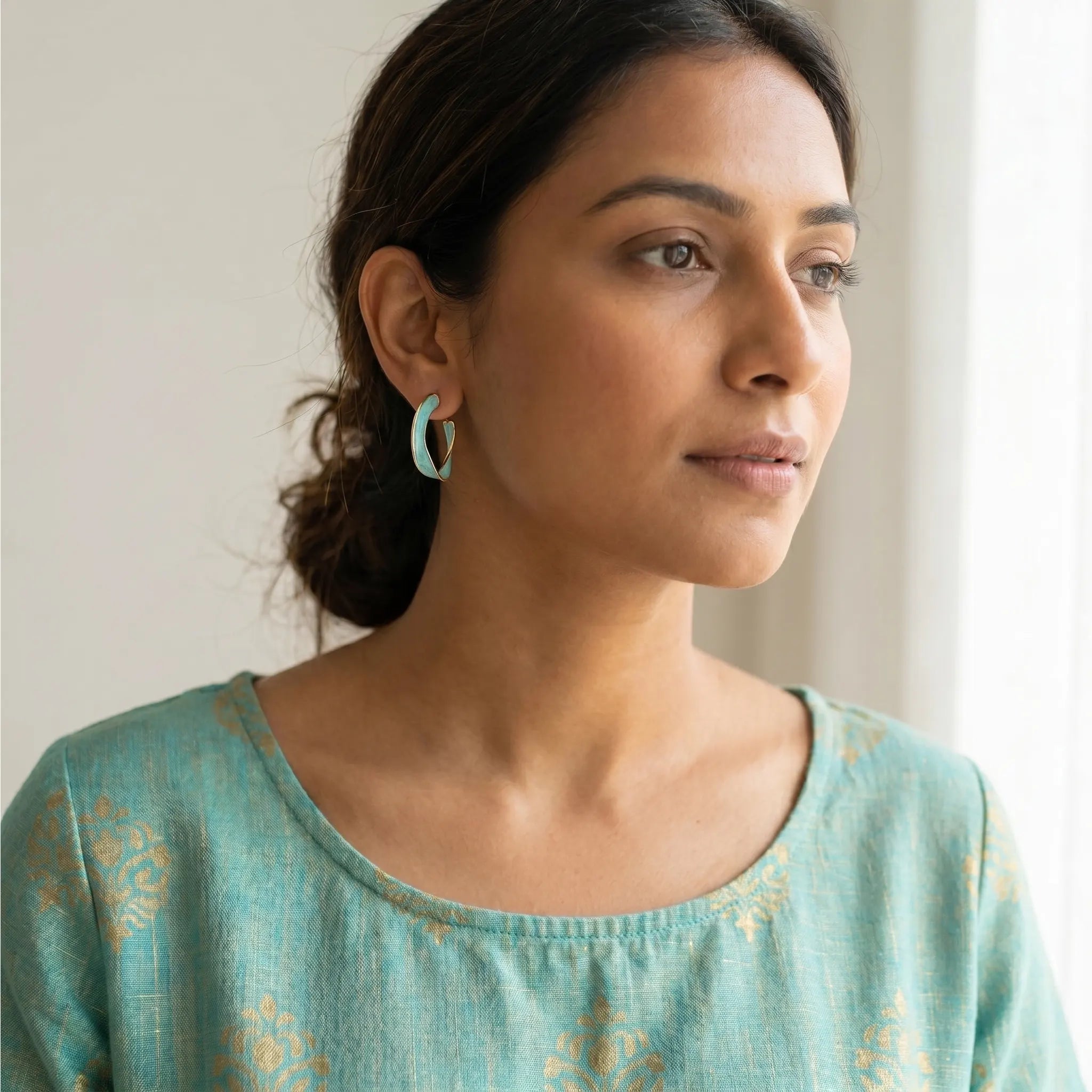 Rushvi Twist Enamel Gold Plated Hoop Earrings for Everyday Wear