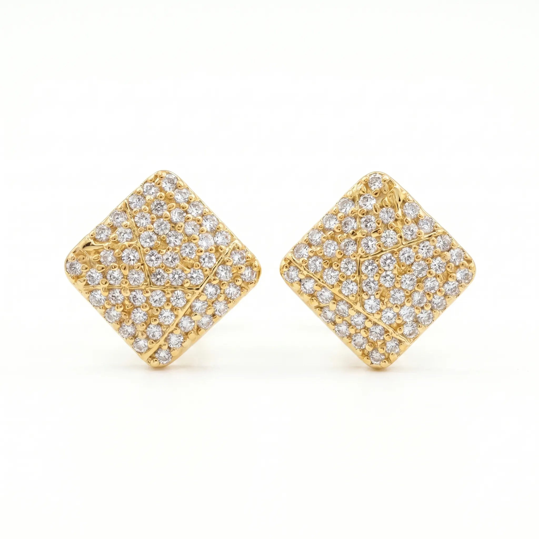 Rushvi Geometric Mosaic Gold Plated CZ Stud Earrings for Everyday Elegance