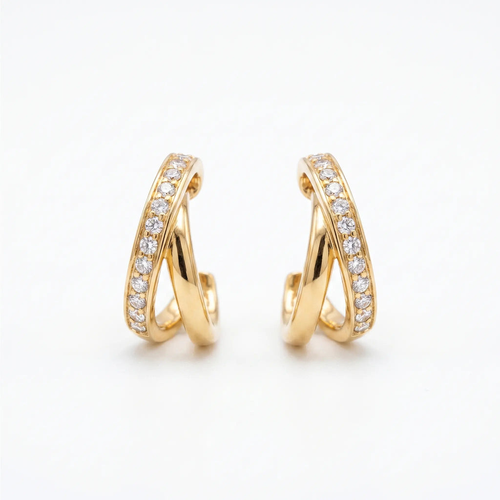 Rushvi Criss Cross Gold Plated CZ Interlocking Huggie Earrings