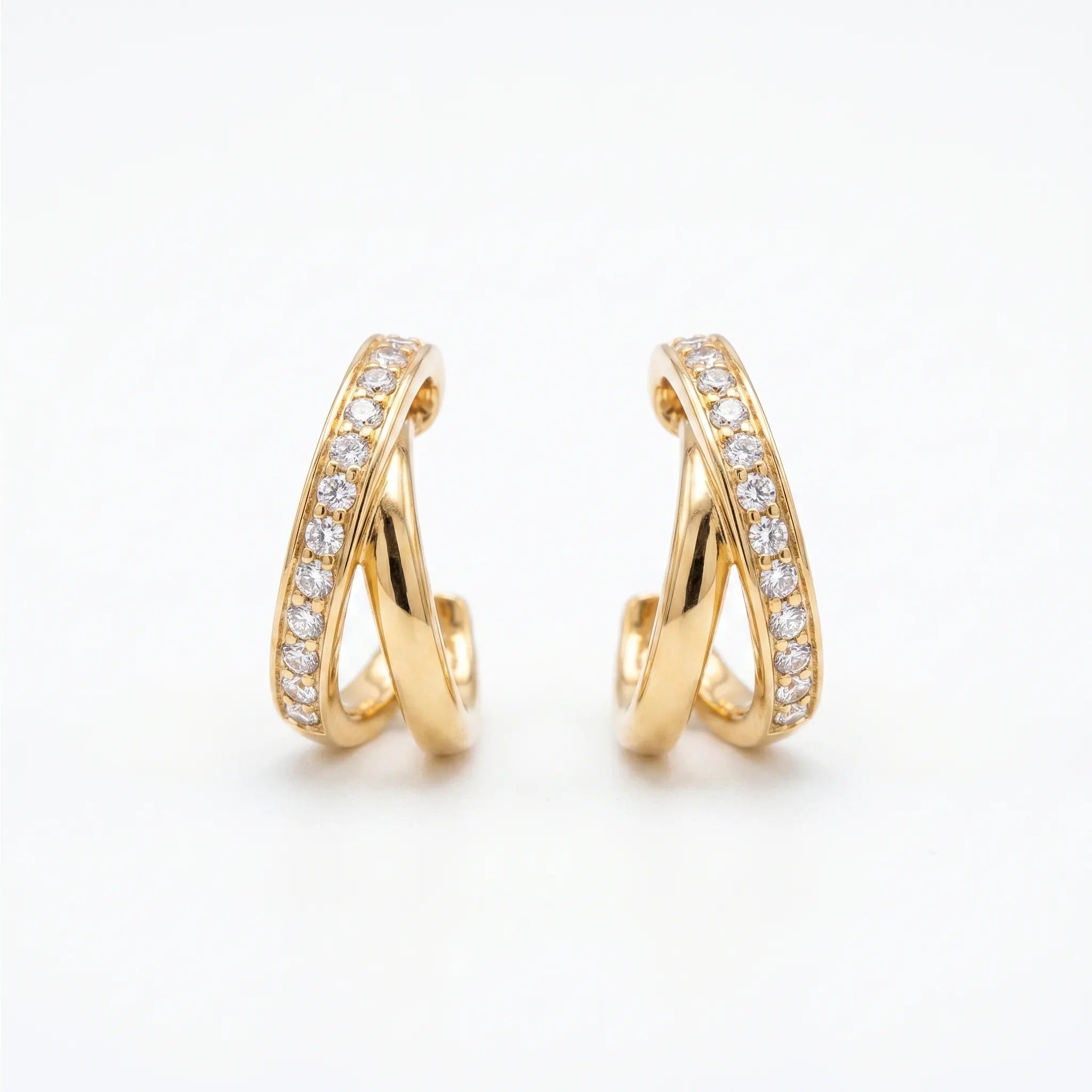 Rushvi Criss Cross Gold Plated CZ Interlocking Huggie Earrings