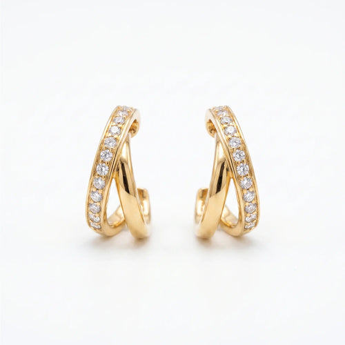 Rushvi Criss Cross Gold Plated CZ Interlocking Huggie Earrings