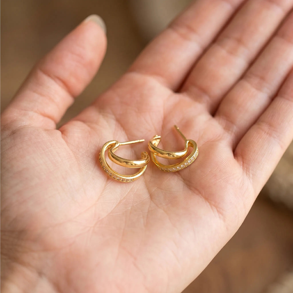 Rushvi Criss Cross Gold Plated CZ Interlocking Huggie Earrings