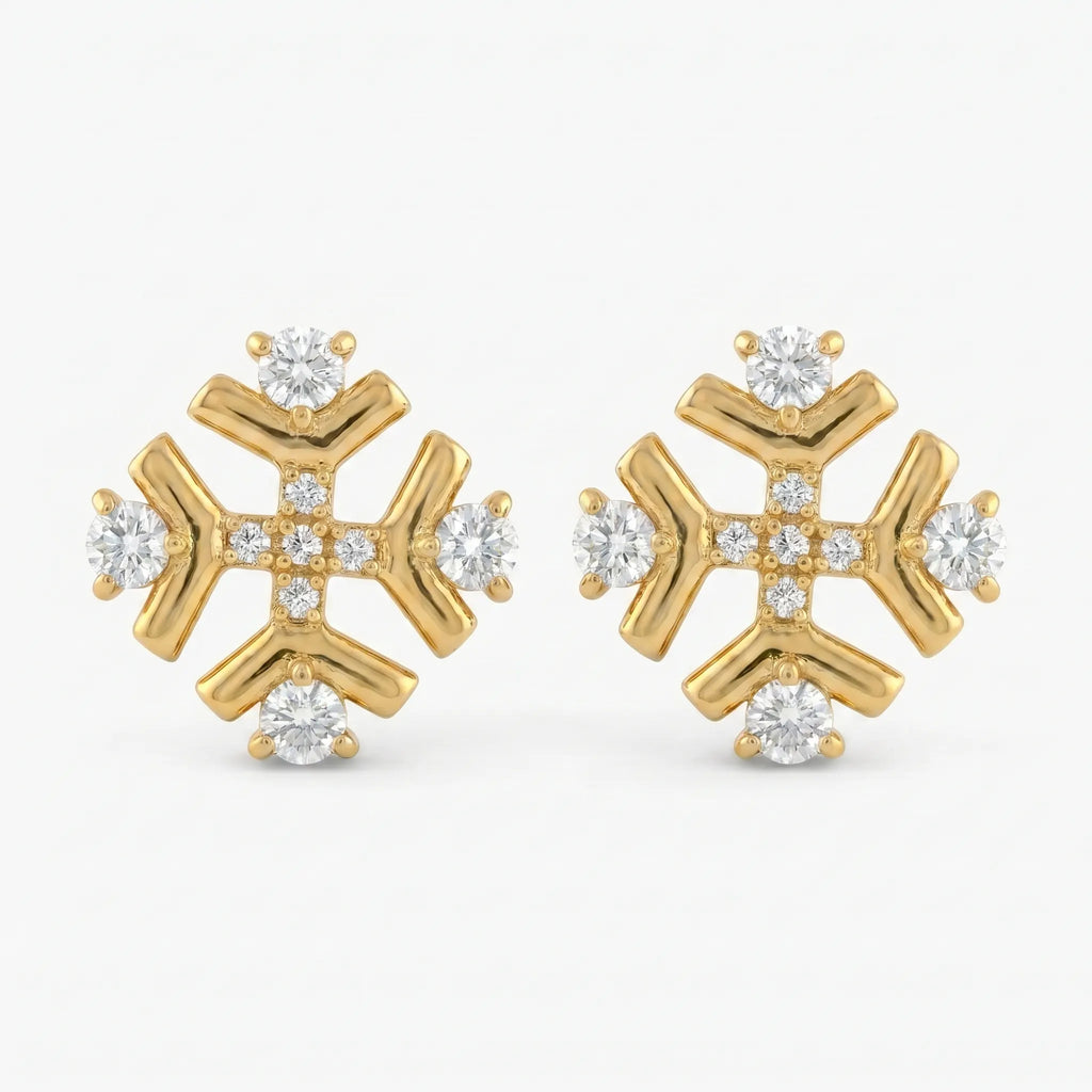 Rushvi Nexus Gold Plated CZ Snowflake Stud Earrings for Women
