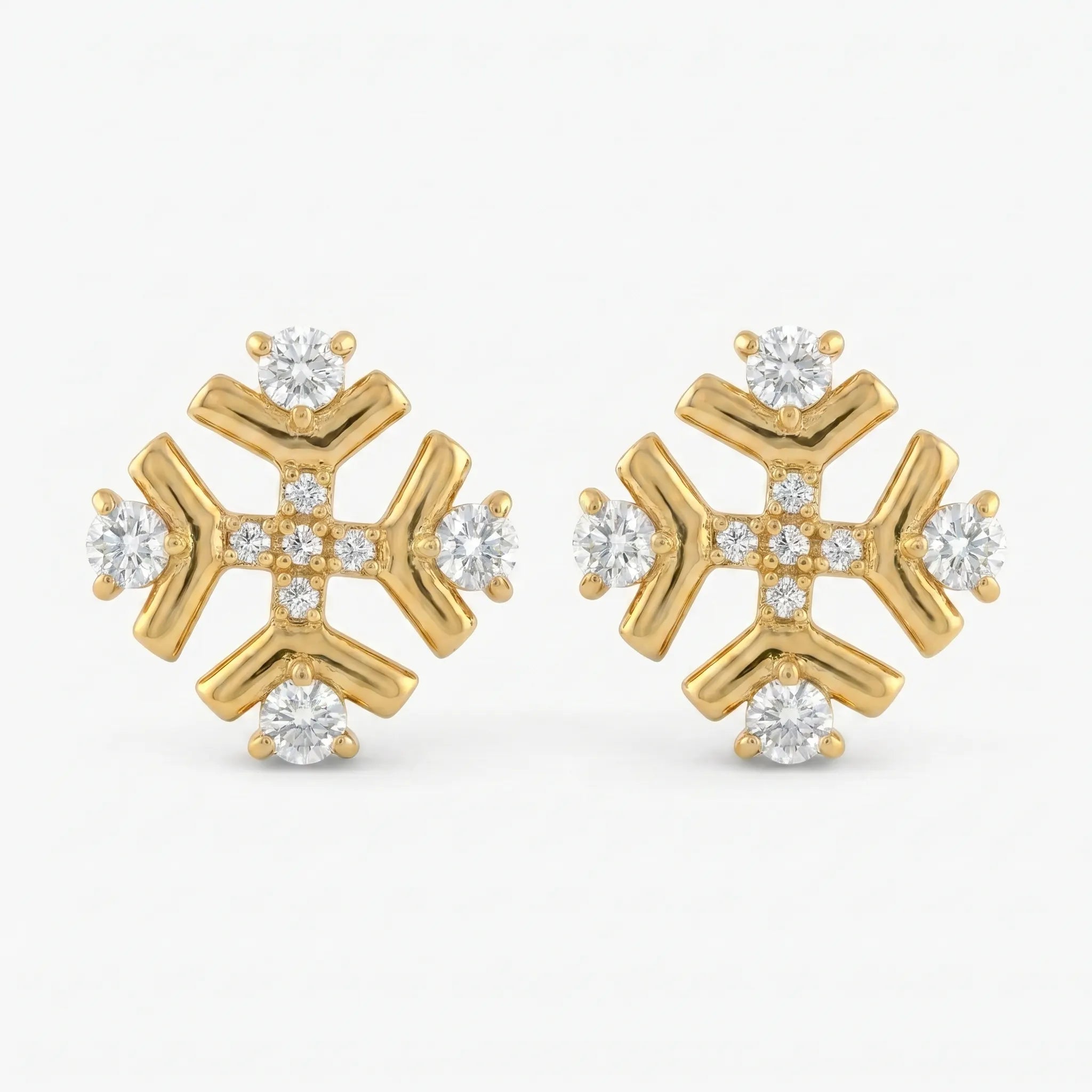 Rushvi Nexus Gold Plated CZ Snowflake Stud Earrings for Women