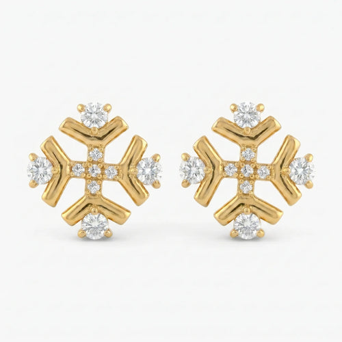 Rushvi Nexus Gold Plated CZ Snowflake Stud Earrings for Women