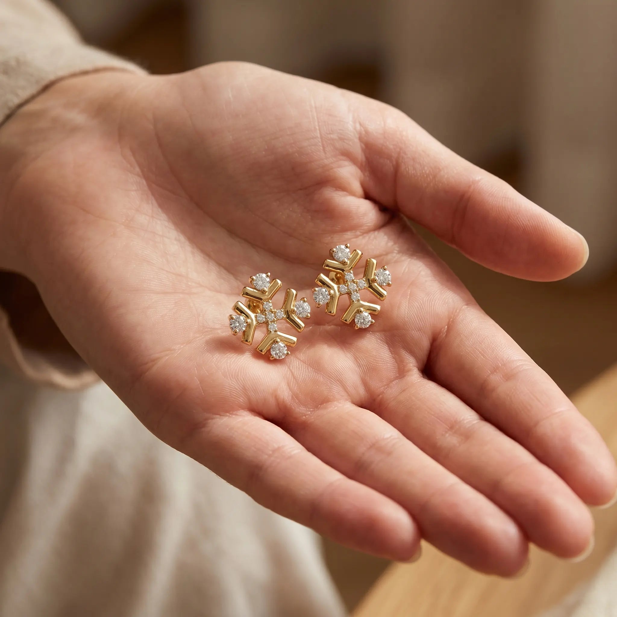 Rushvi Nexus Gold Plated CZ Snowflake Stud Earrings for Women