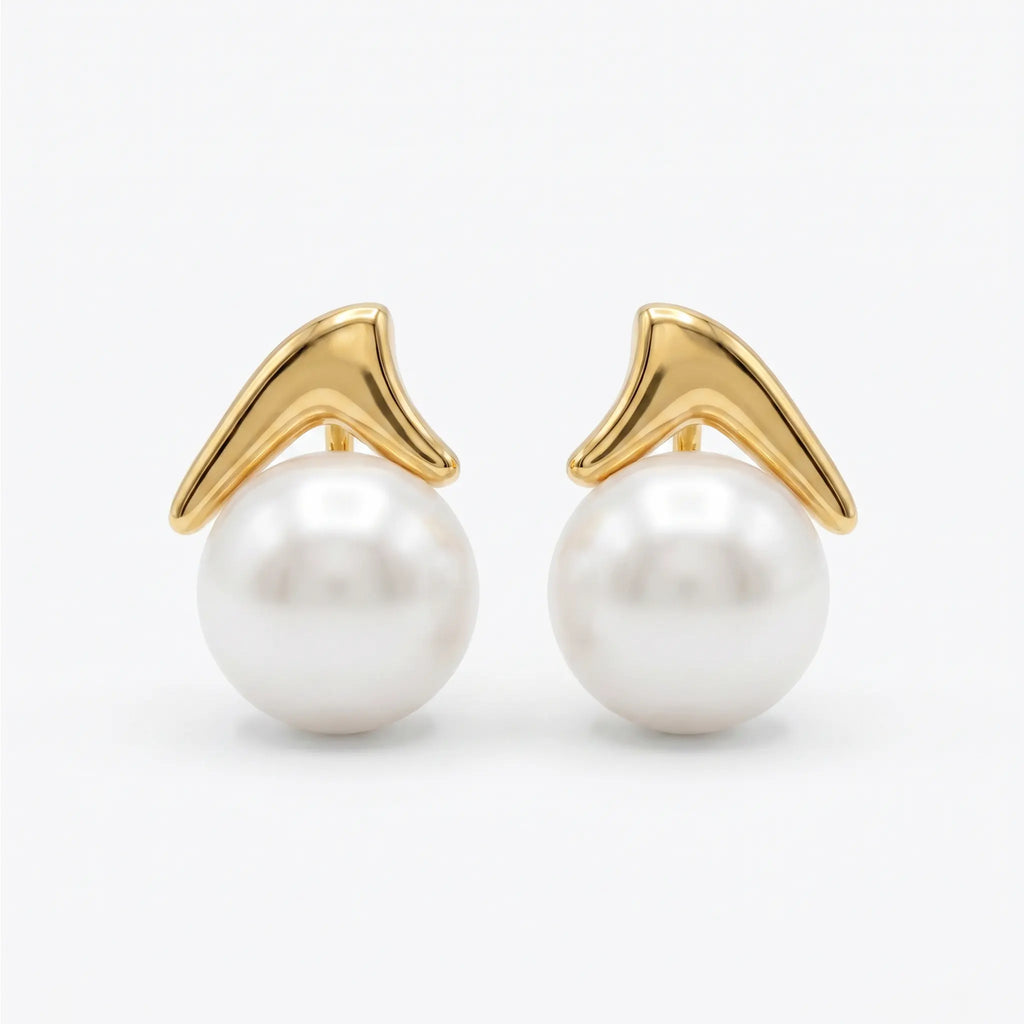 Rushvi Boomerang Pearl Gold Plated Contemporary Stud Earrings