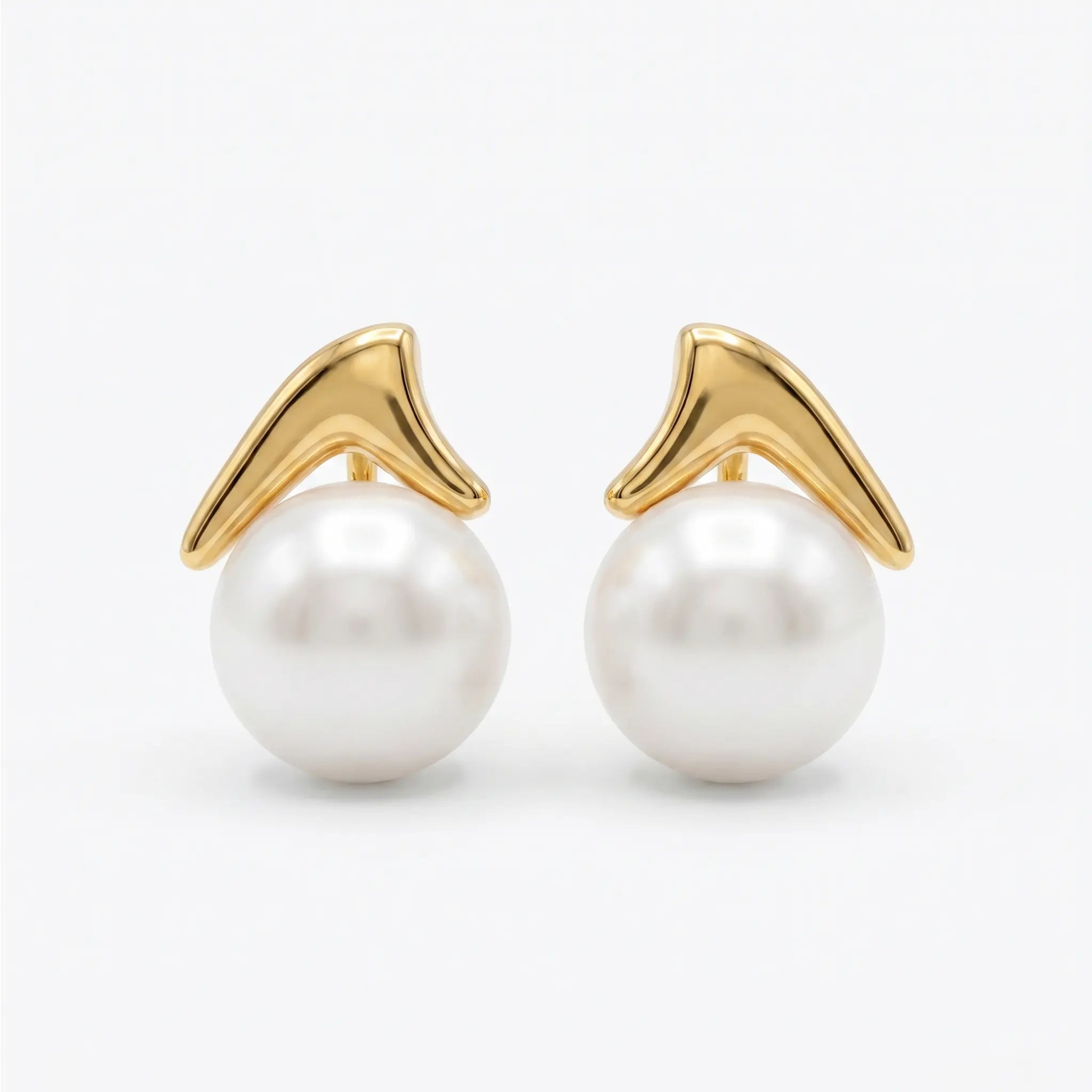 Rushvi Boomerang Pearl Gold Plated Contemporary Stud Earrings
