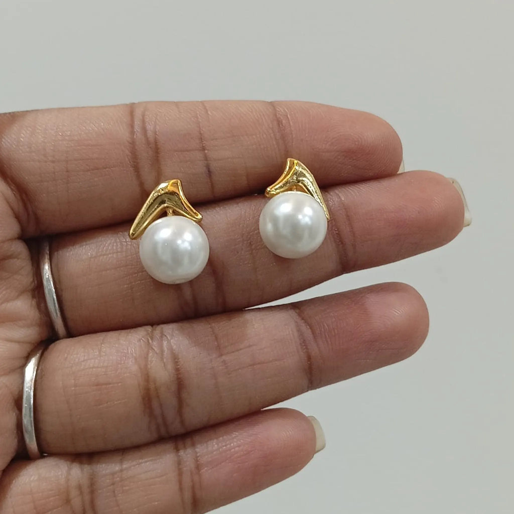 Rushvi Boomerang Pearl Gold Plated Contemporary Stud Earrings
