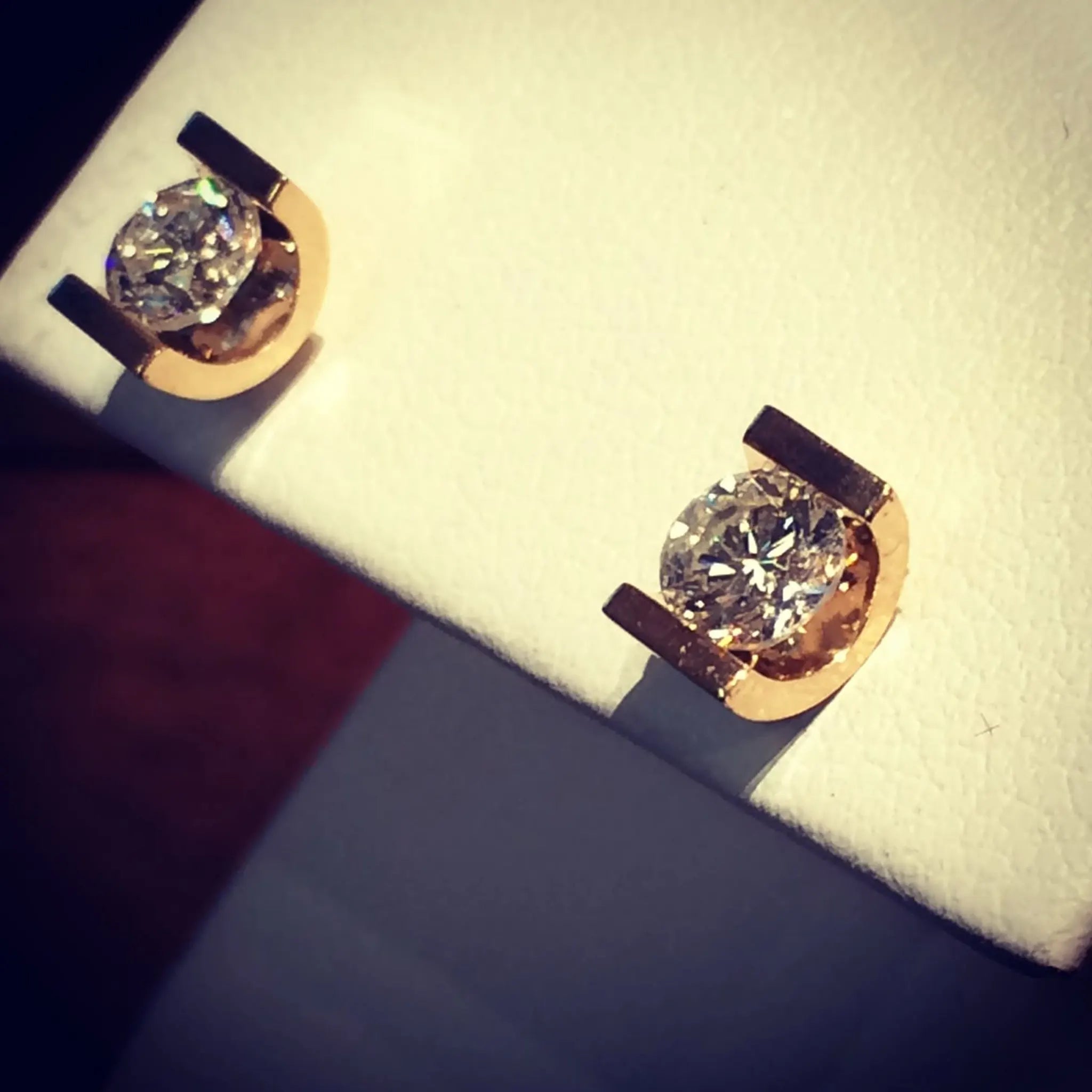 Rushvi U Shape Gold Plated CZ Solitaire Stud Earrings for Women