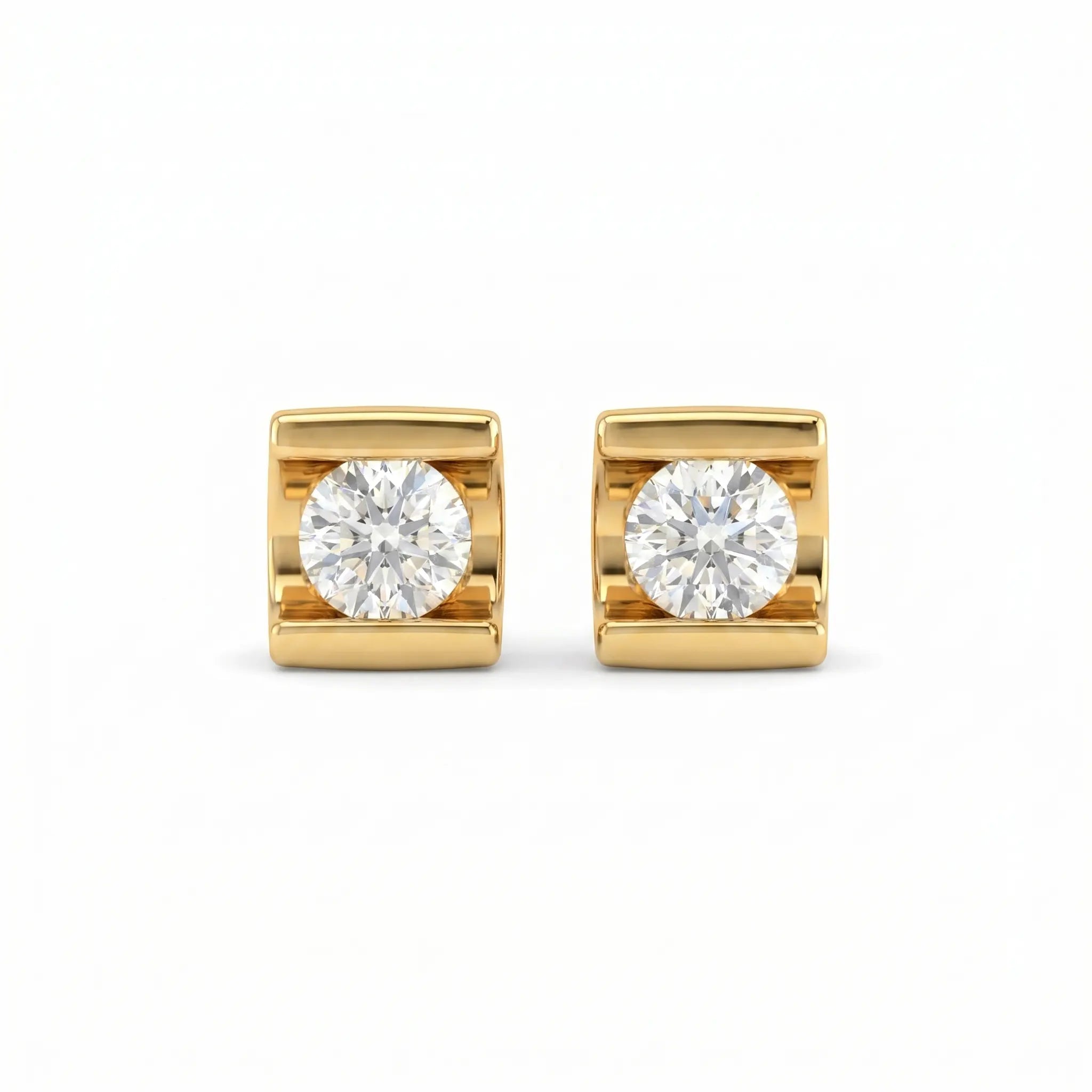 Rushvi U Shape Gold Plated CZ Solitaire Stud Earrings for Women