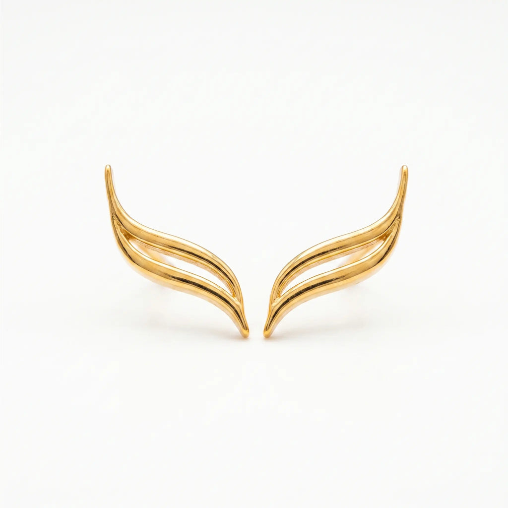 Rushvi Flow Gold Plated Wave Climber Stud Earrings for Women