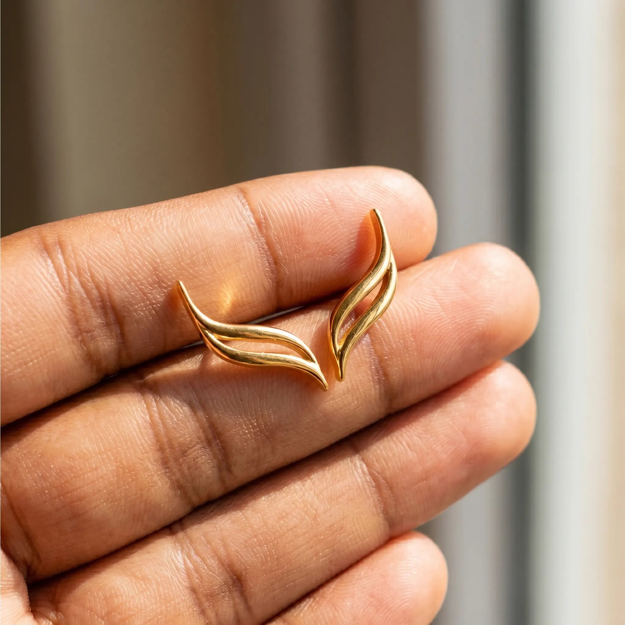 Rushvi Flow Gold Plated Wave Climber Stud Earrings for Women
