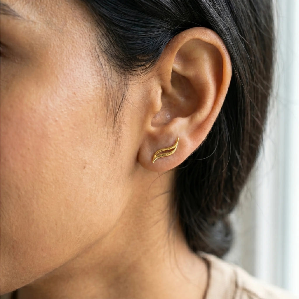 Rushvi Flow Gold Plated Wave Climber Stud Earrings for Women