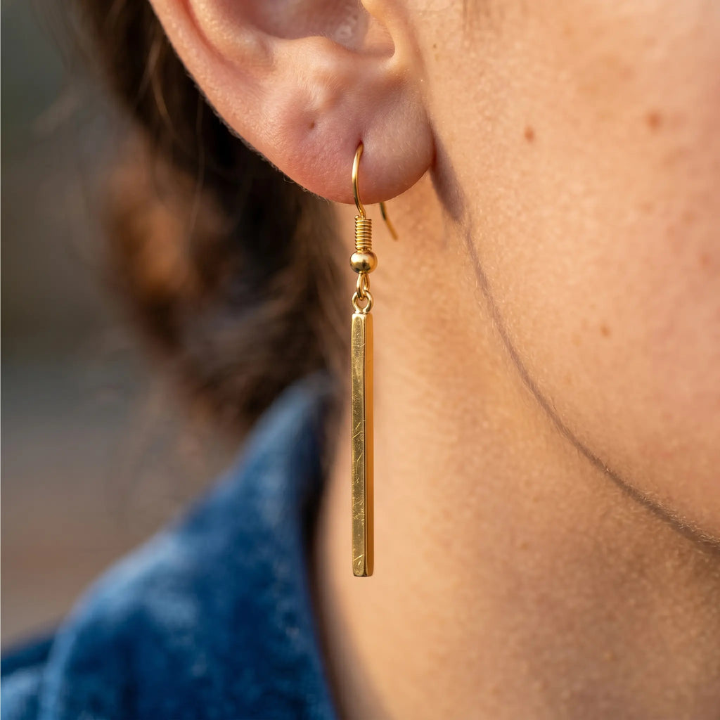 Rushvi Bar Drop Gold Plated Minimalist Dangle Earrings for Women