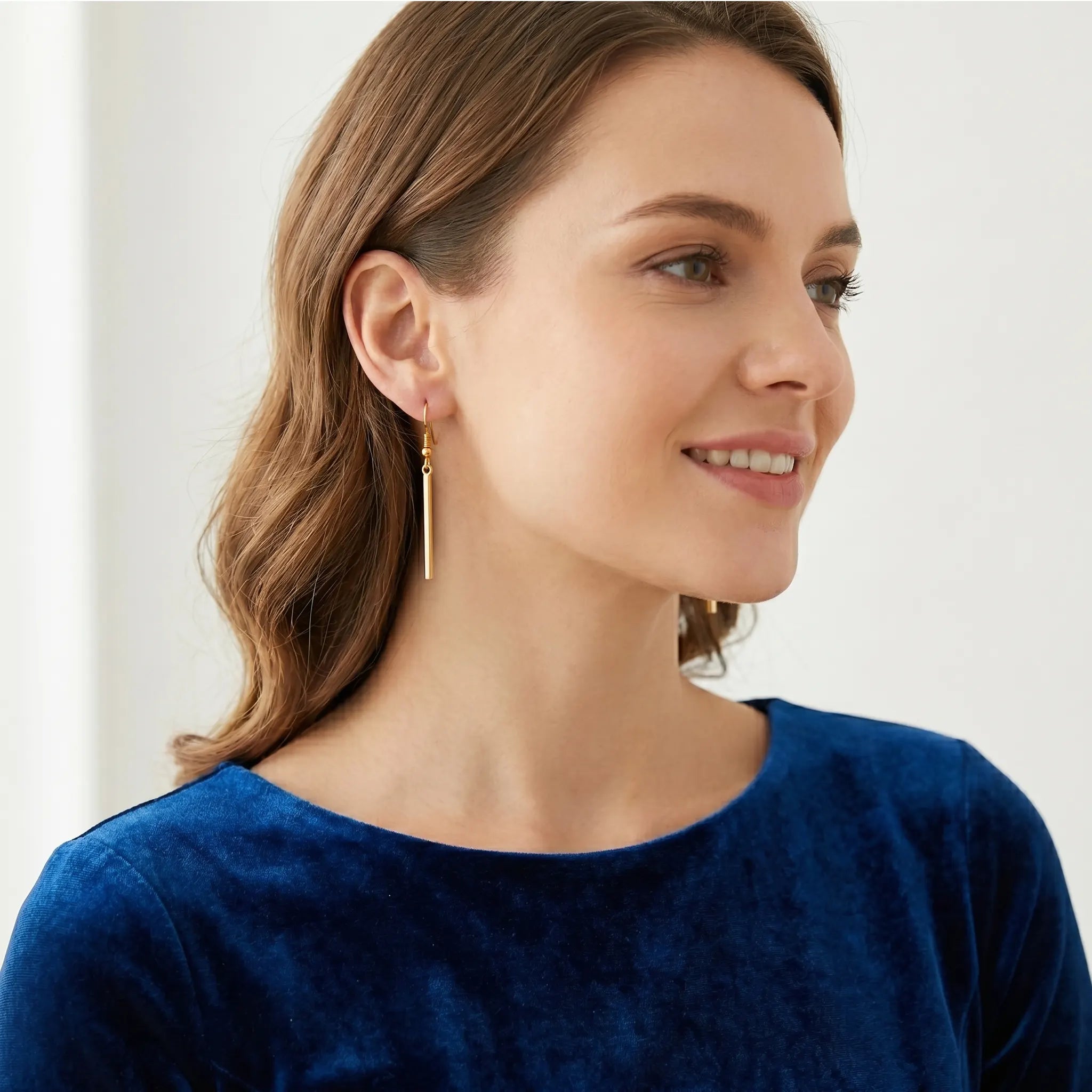 Rushvi Bar Drop Gold Plated Minimalist Dangle Earrings for Women