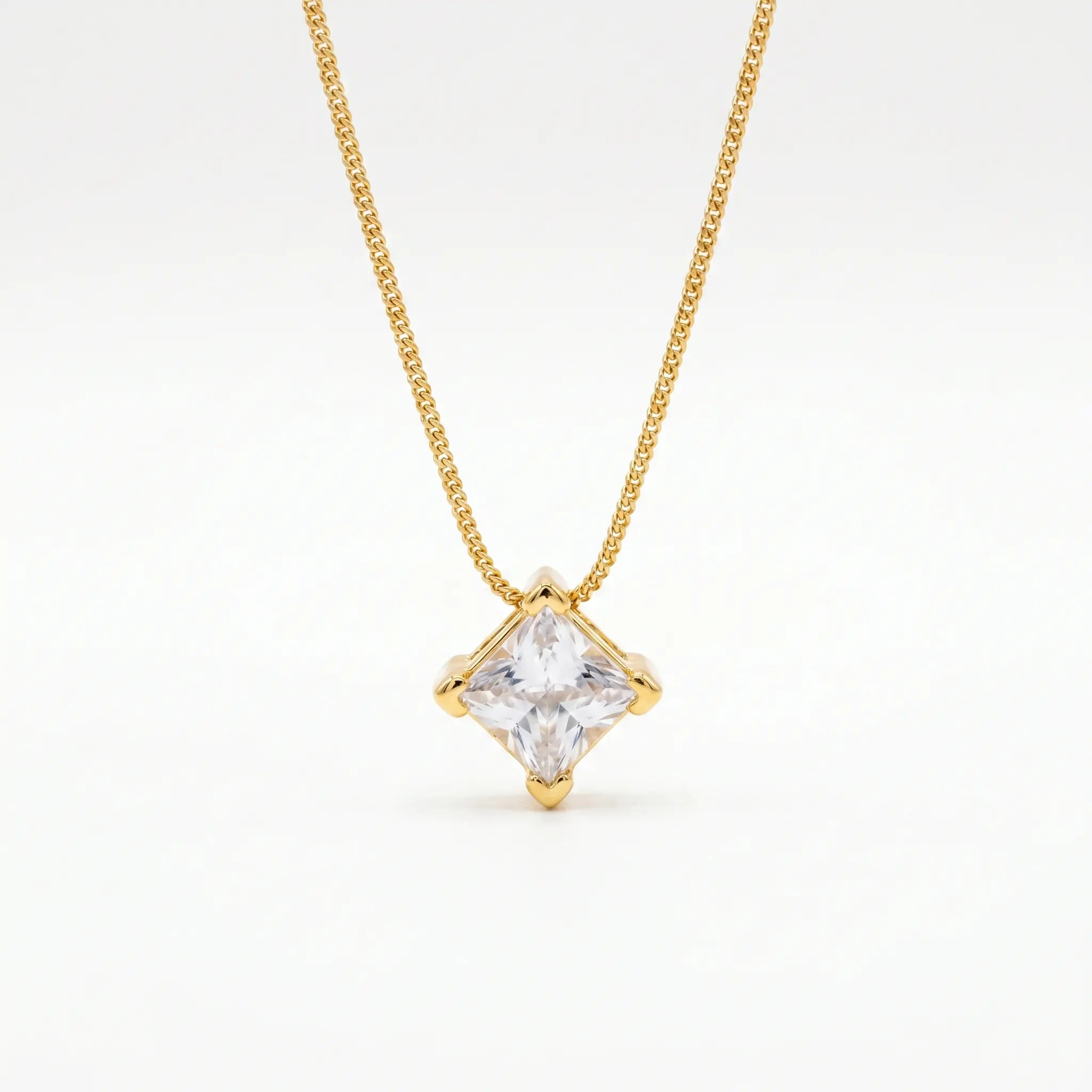 Rushvi 8MM Square Princess Cut CZ Gold Plated Solitaire Pendant