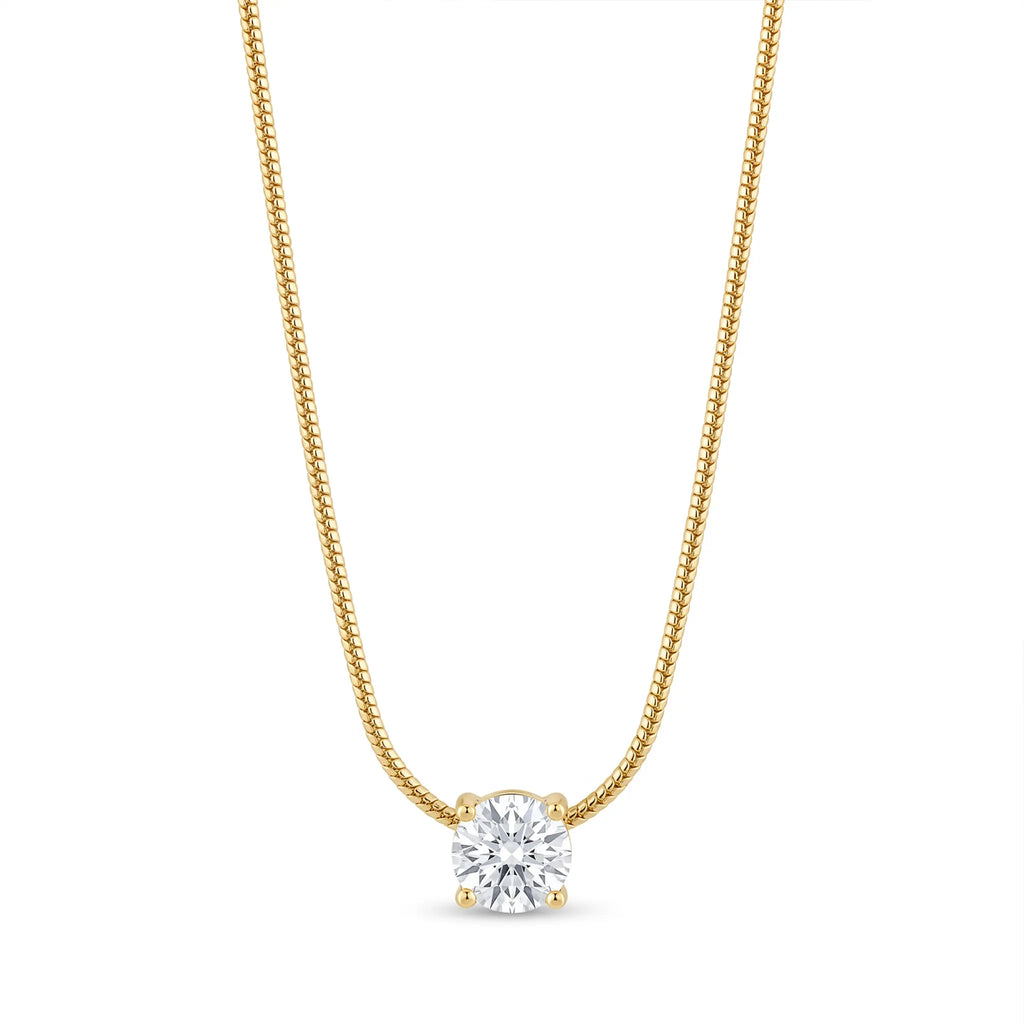 Rushvi 5MM Round Brilliant CZ Gold Plated Solitaire Necklace