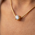 Rushvi 5MM Round Brilliant CZ Gold Plated Solitaire Necklace