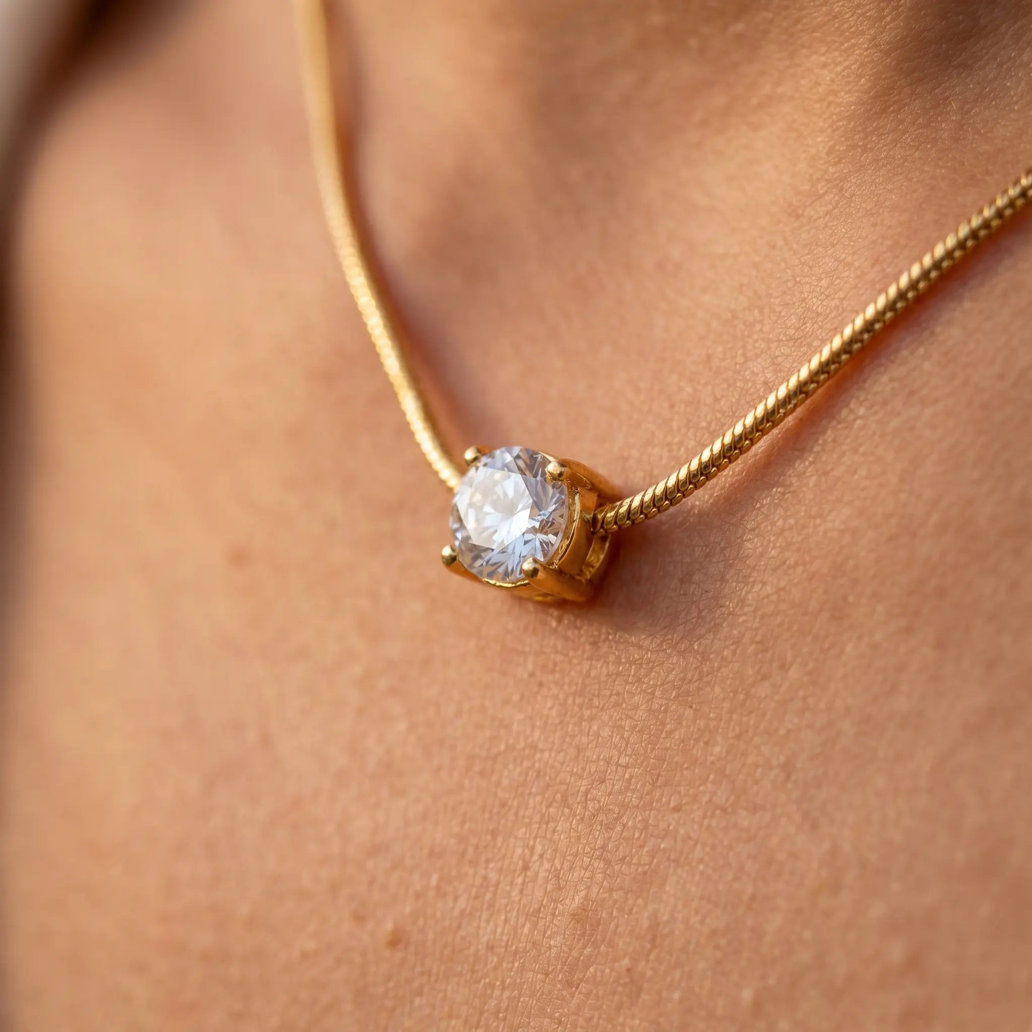 Rushvi 5MM Round Brilliant CZ Gold Plated Solitaire Necklace