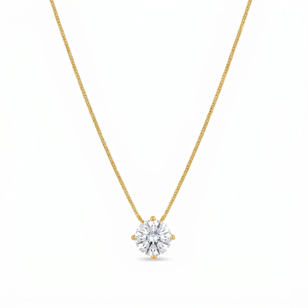 Rushvi 10MM Round Brilliant CZ Gold Plated Statement Solitaire Necklace