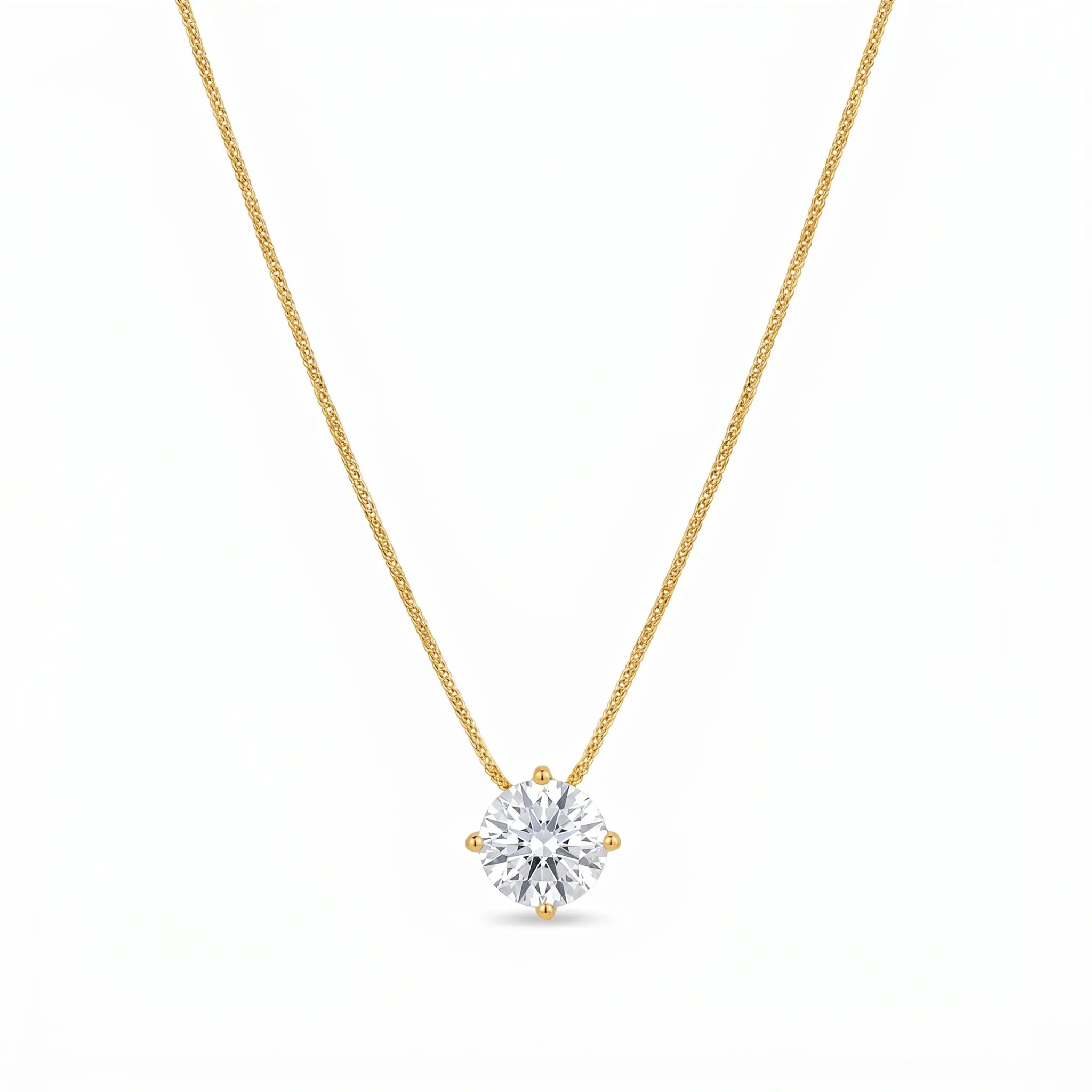 Rushvi 10MM Round Brilliant CZ Gold Plated Statement Solitaire Necklace