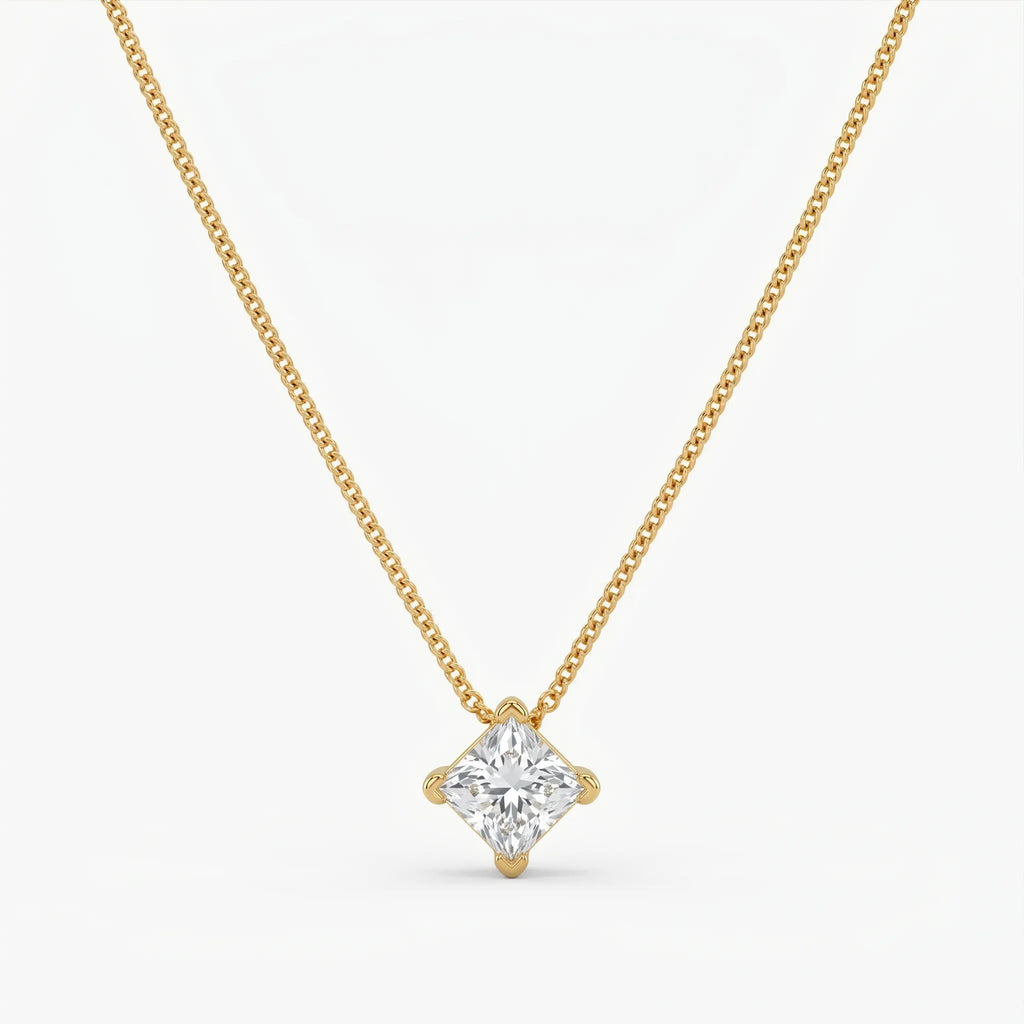 Rushvi 10MM Princess Cut CZ Gold Plated Statement Solitaire Necklace