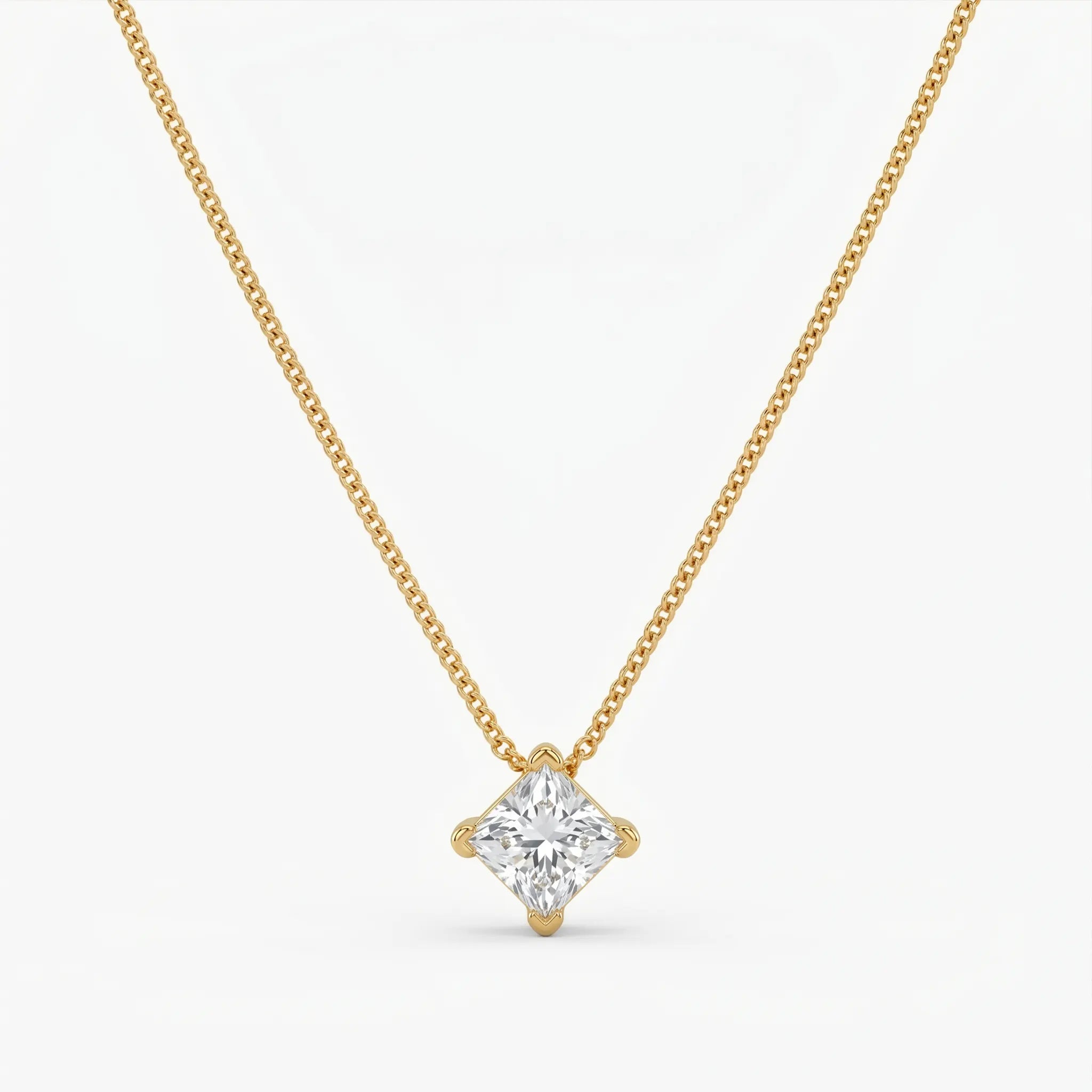 Rushvi 10MM Princess Cut CZ Gold Plated Statement Solitaire Necklace