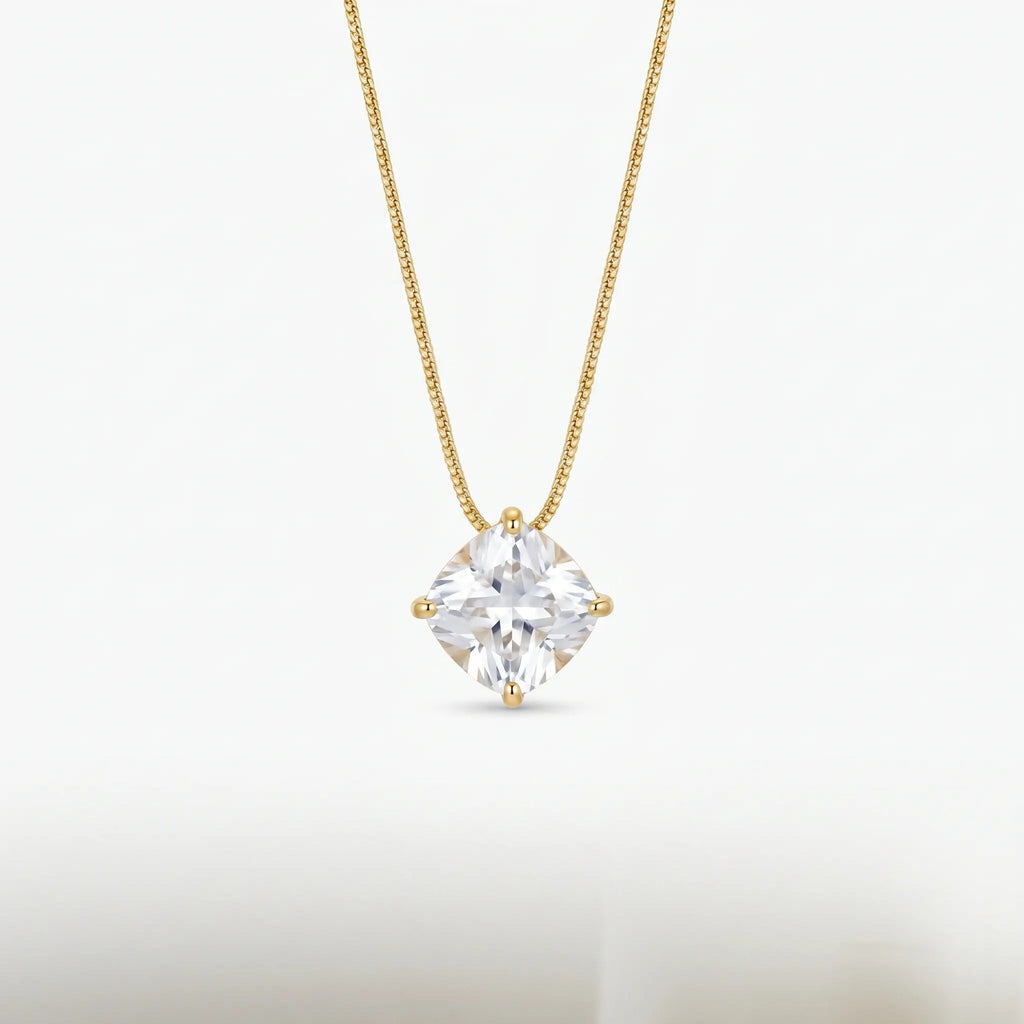 Rushvi 10MM Cushion Cut CZ Gold Plated Solitaire Pendant