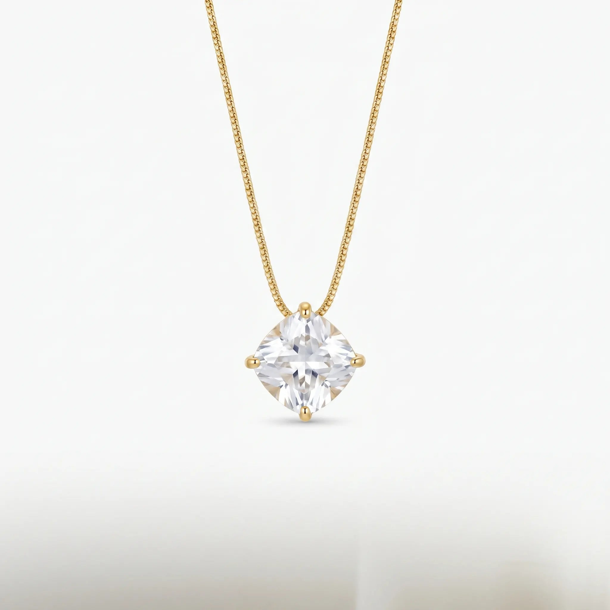 Rushvi 10MM Cushion Cut CZ Gold Plated Solitaire Pendant
