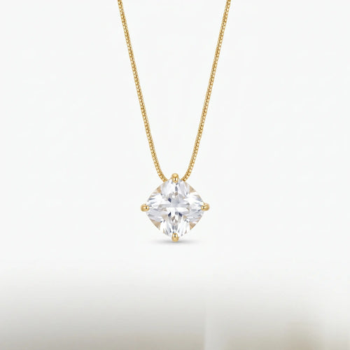 Rushvi 10MM Cushion Cut CZ Gold Plated Solitaire Pendant