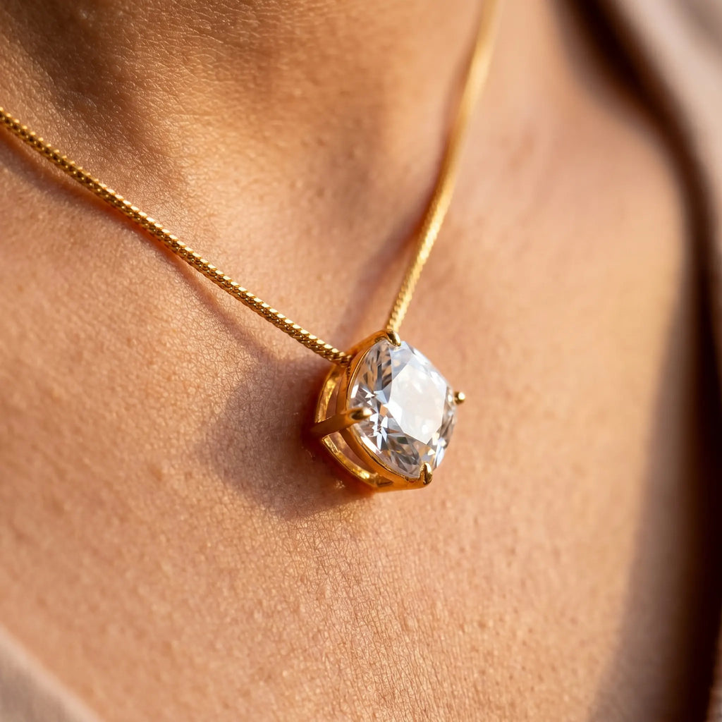 Rushvi 10MM Cushion Cut CZ Gold Plated Solitaire Pendant